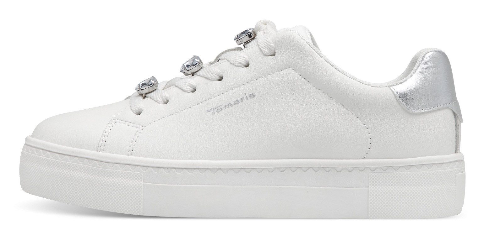 Tamaris Plateausneakers , vrijetijdsschoen, lage schoen, veterschoen versierd met sierstenen