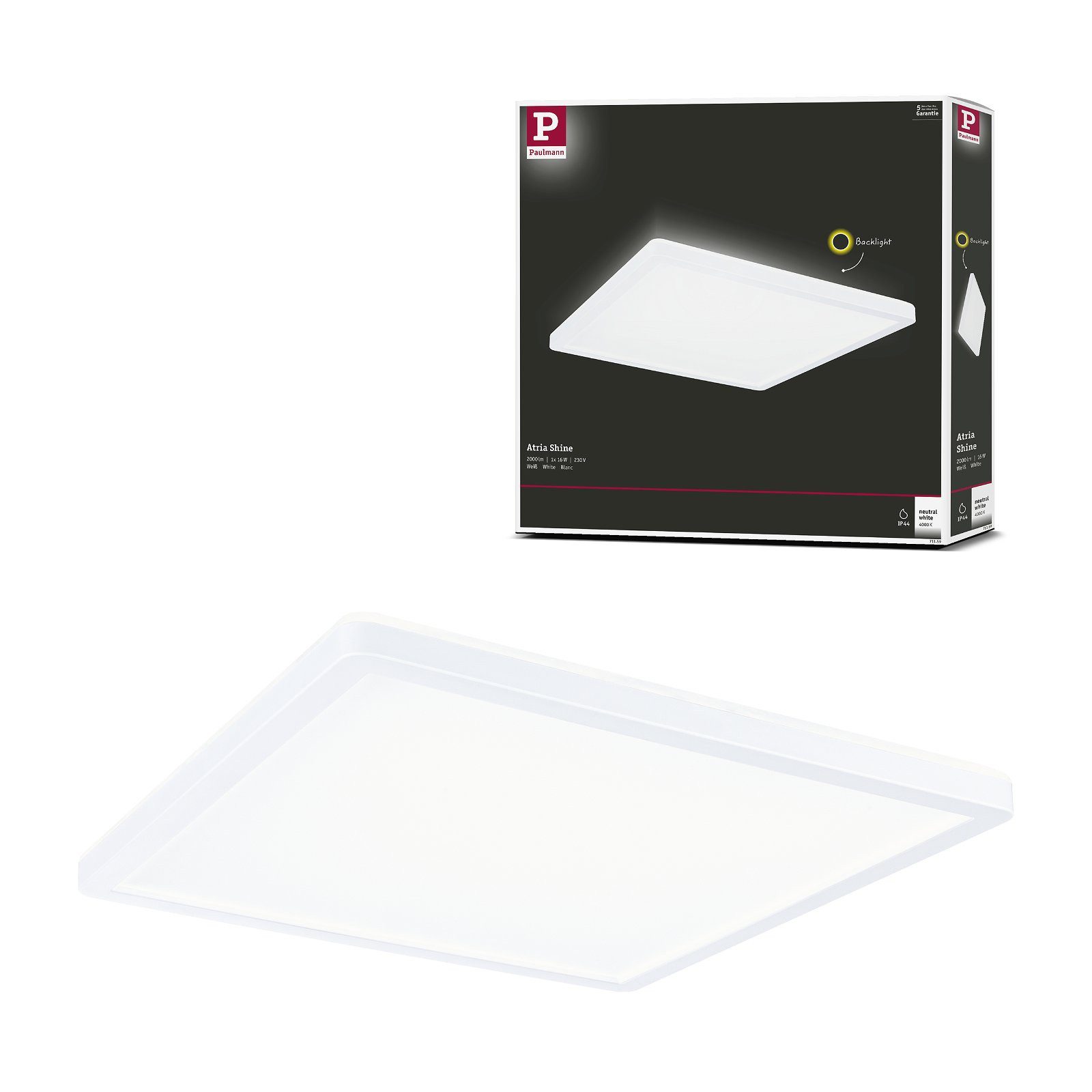 Paulmann Led-paneel Atria Shine IP44 vierkant 293x293mm 16W 1600lm 4000K (1 stuk)