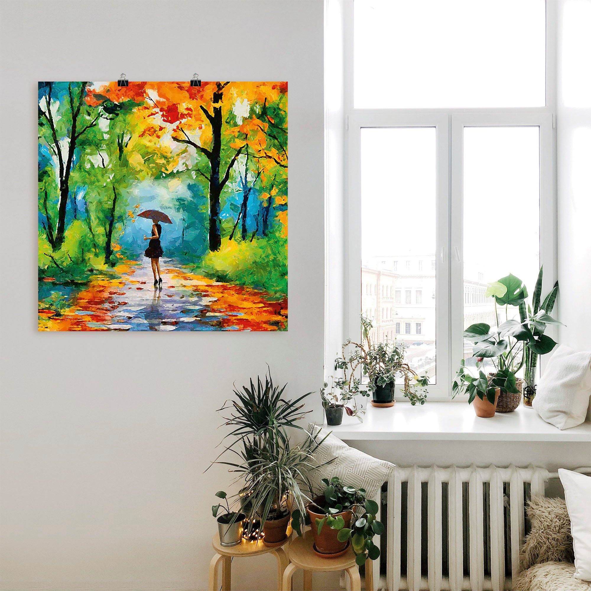 Artland Artprint Herfstige wandeling in het park als artprint van aluminium, artprint voor buiten, artprint op linnen, poster, muursticker