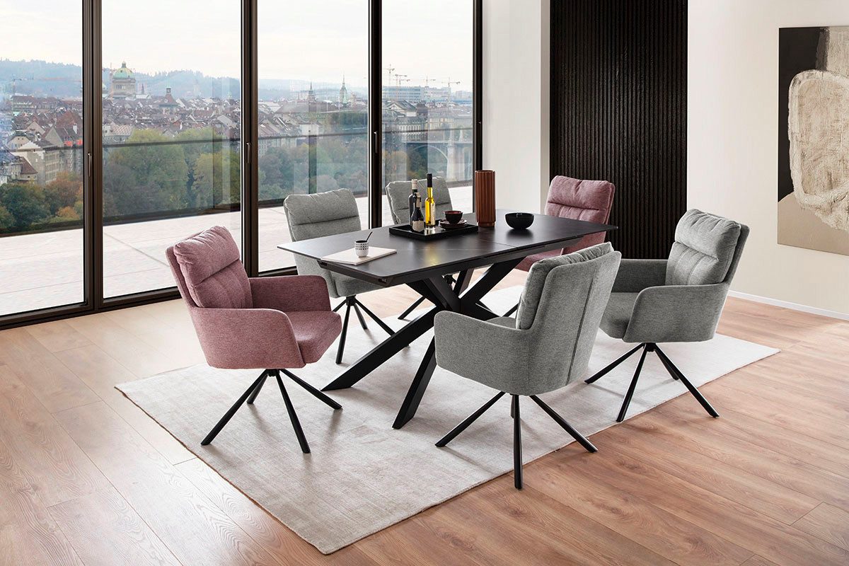 MCA furniture Eettafel BONANZA uitschuifbare tafel 160-200 cm gemarmerd Keramiek, metaal, marmer-look, synchronisatie-uittrekmechanisme, uittrekbaar, 6-8 personen