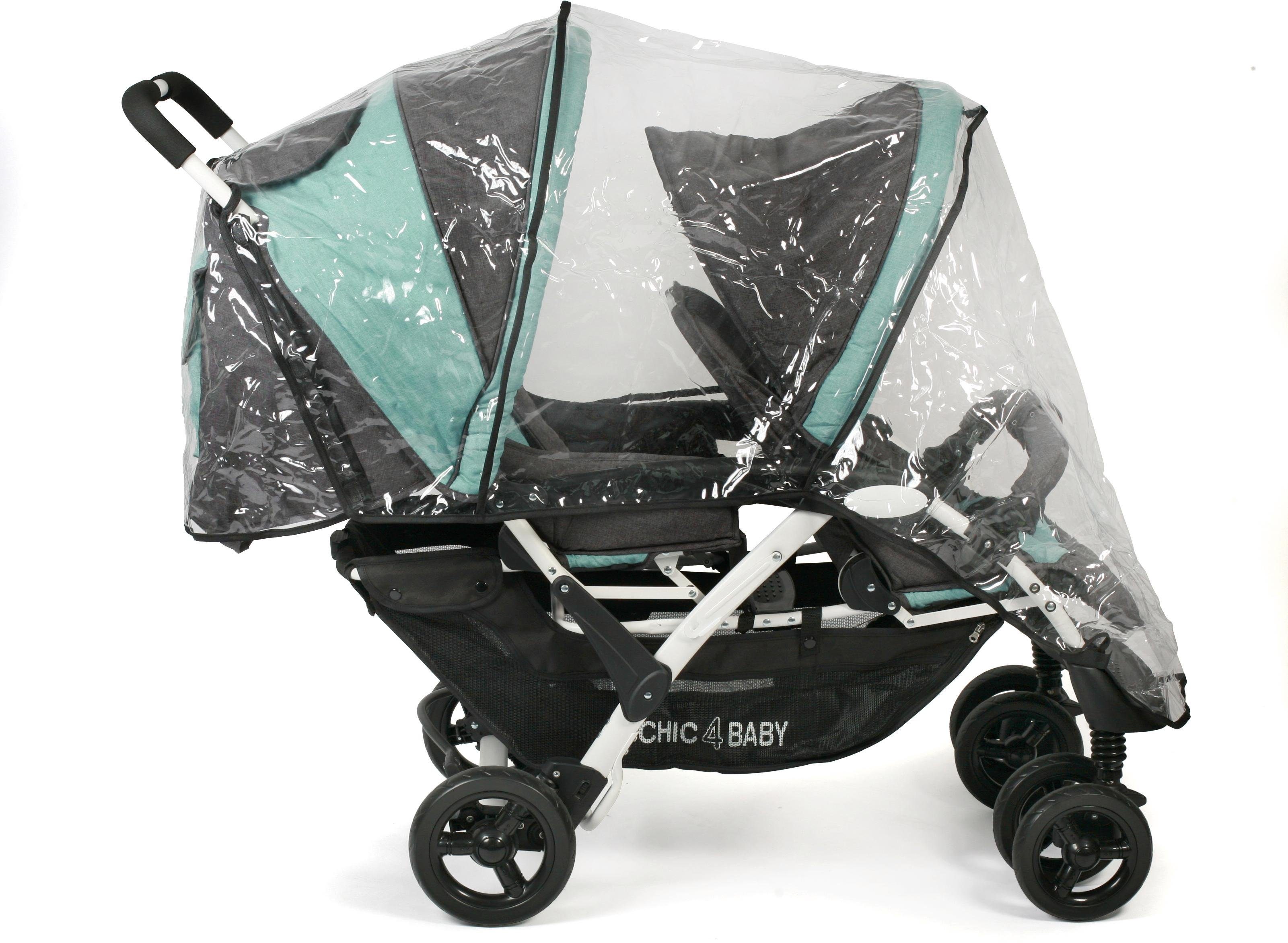 CHIC4BABY Dubbele wagen Duo, melange mint met fixeerbare, dubbel draaiende voorwielen