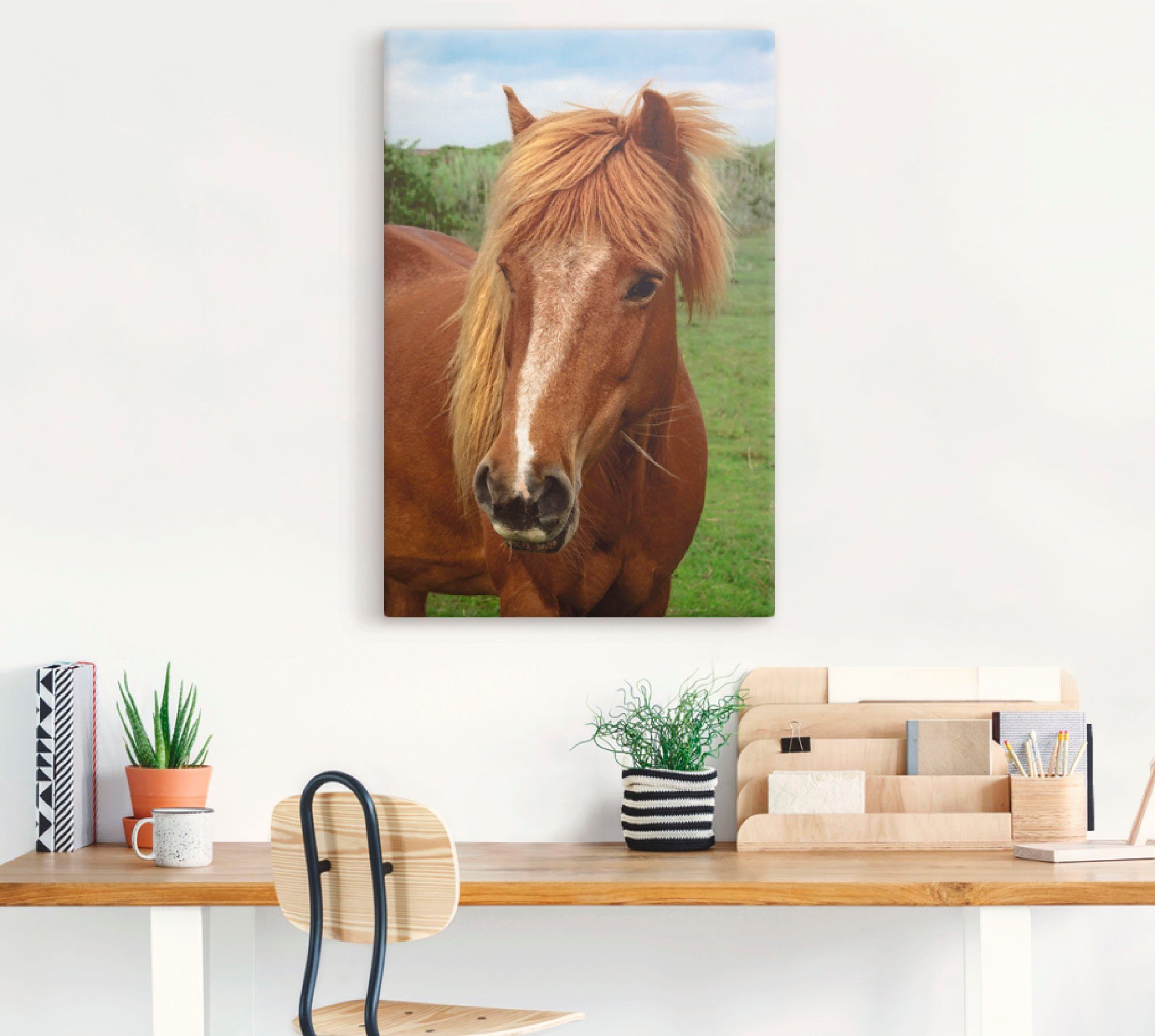 Artland Artprint op linnen Hallo paard gespannen op een spieraam