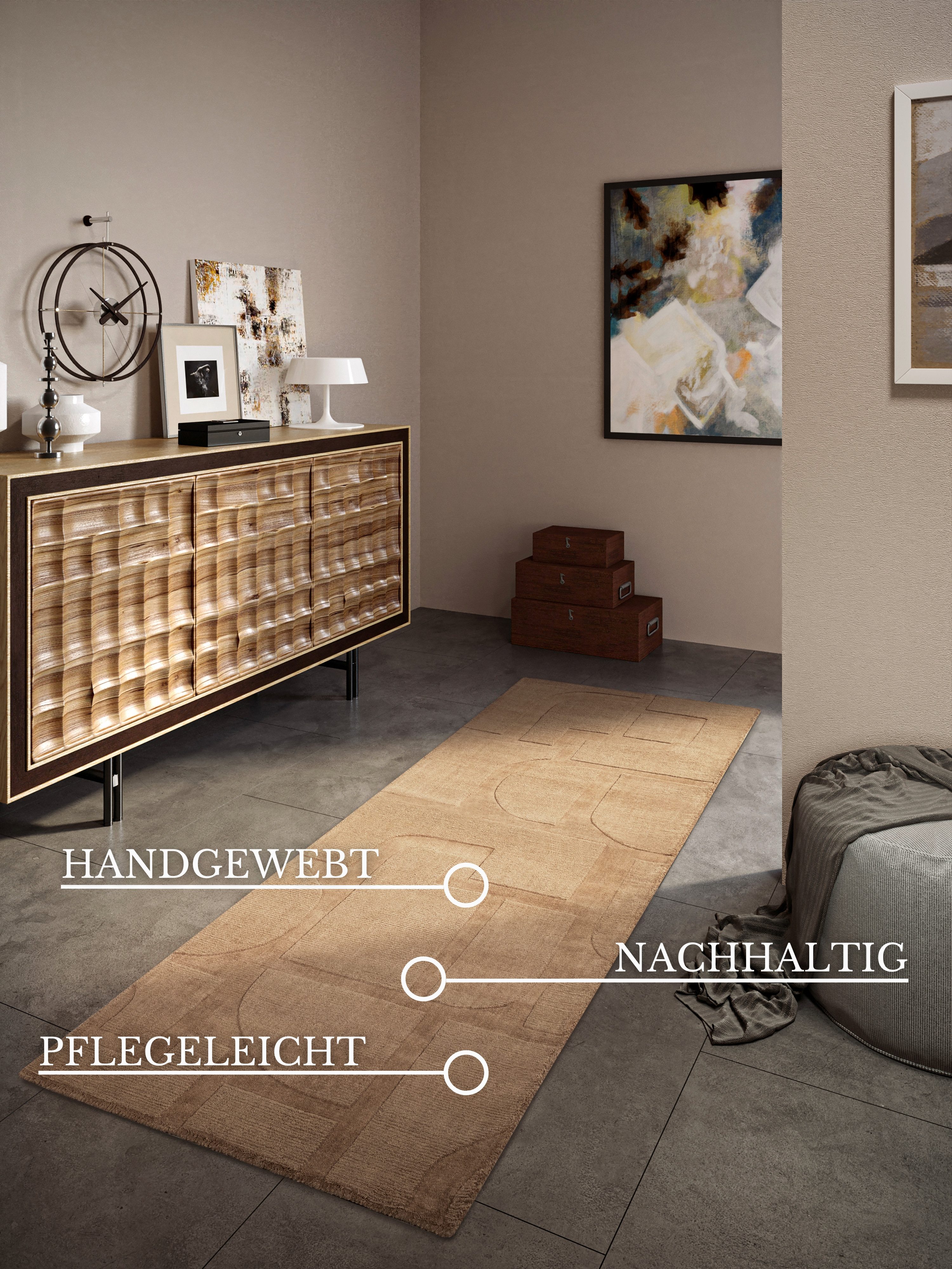 Villeroy & Boch Wollen kleed Alexis Handgeweven, wol, natuur, woonkamer, geometrie, boho, design