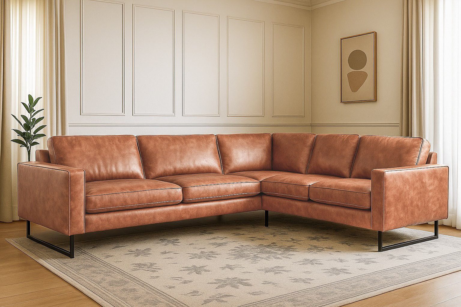 Places of Style Hoekbank Pinto, XXL, 250/290 cm, lange arm, ottomane Cord, chenille, leerlook, met bies, metalen voeten, golfondersteuning