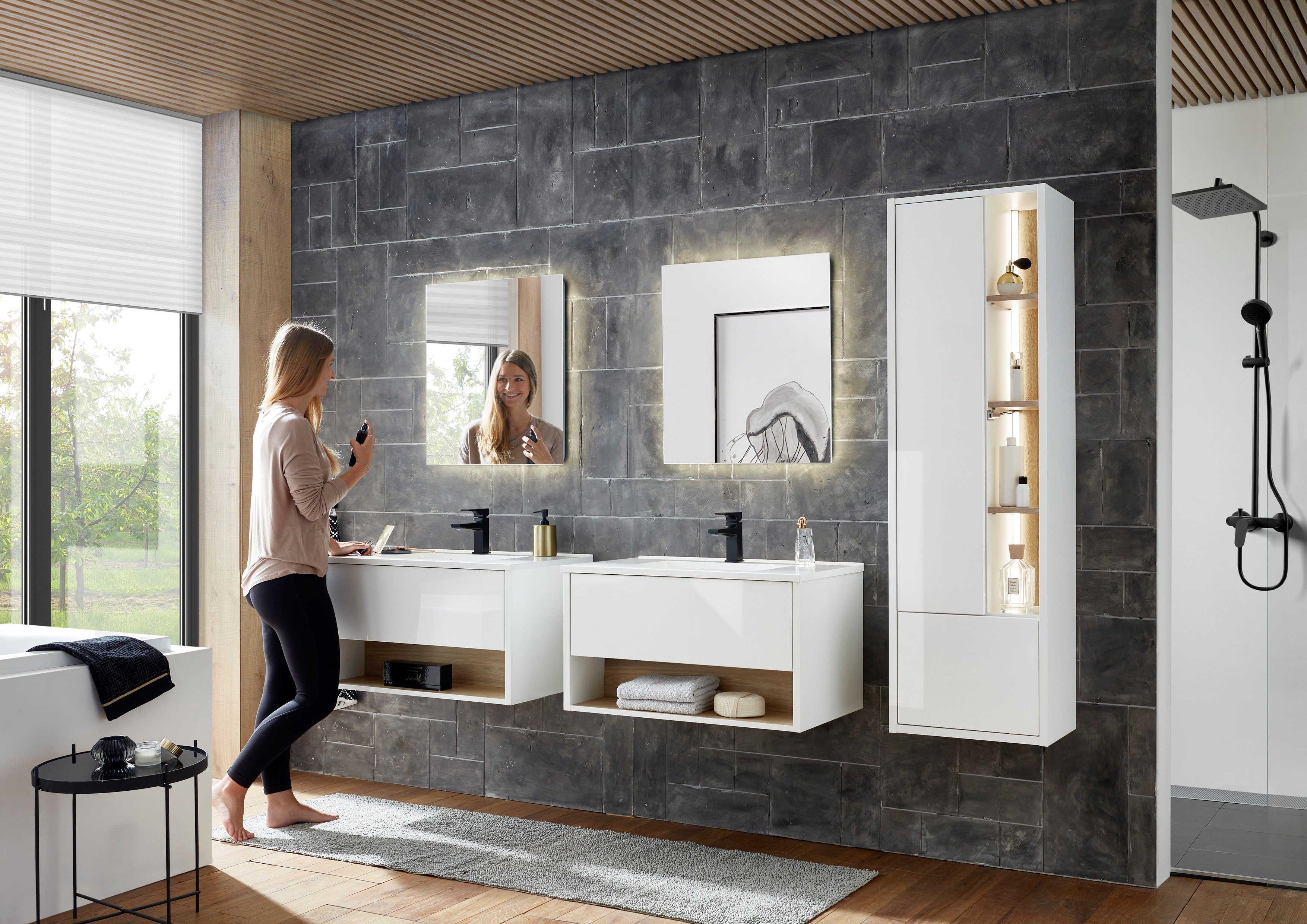 Places of Style Badkamerserie Studio Line, bad in modern ontwerp, 5-delig badkamer Kast, wastafel en spiegel, in twee kleuren beschikbaar, opbergruimte (5-delig)