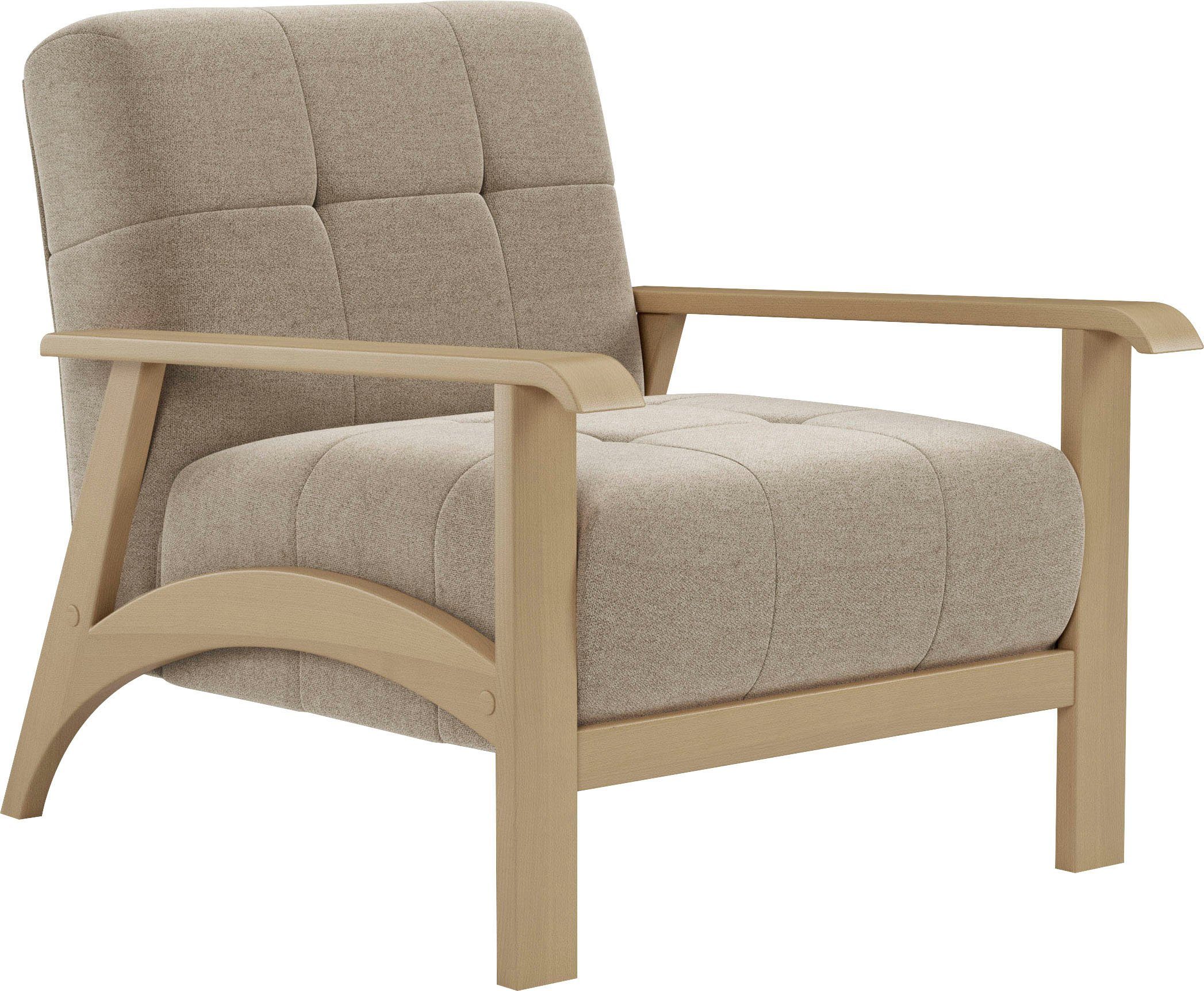 sit&more Fauteuil Billund Armleuningen van natuurlijk beukenhout, verschillende bekledingen en kleuren