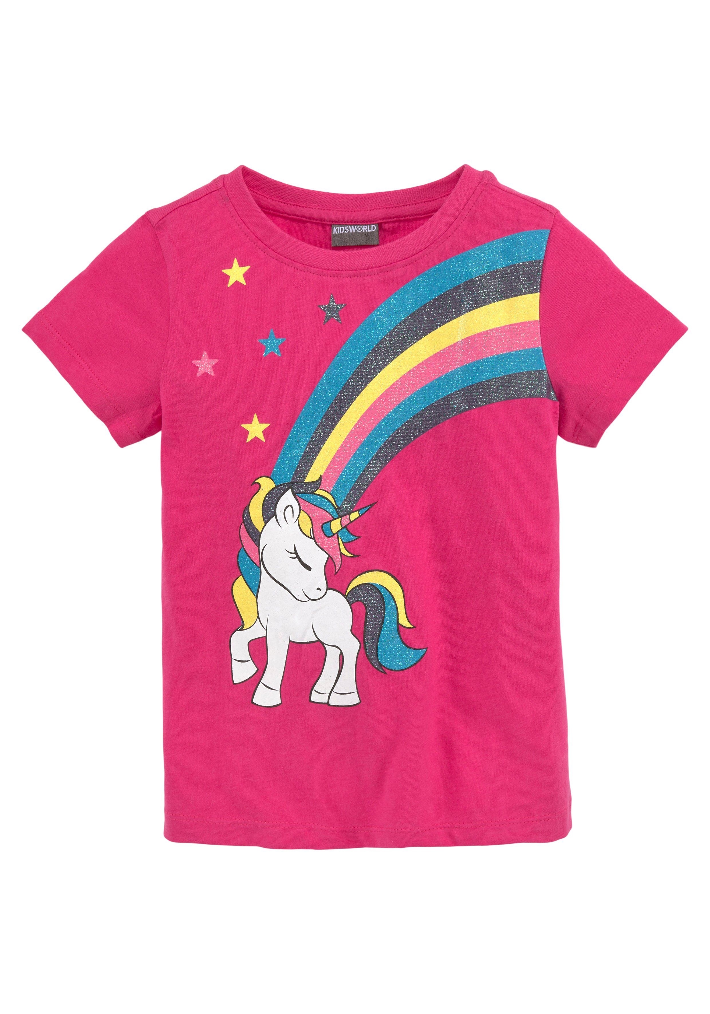 KIDSWORLD T-shirt Eenhoorn met regenboog Korte mouwen, heuplange pasvorm, bedrukt ontwerp
