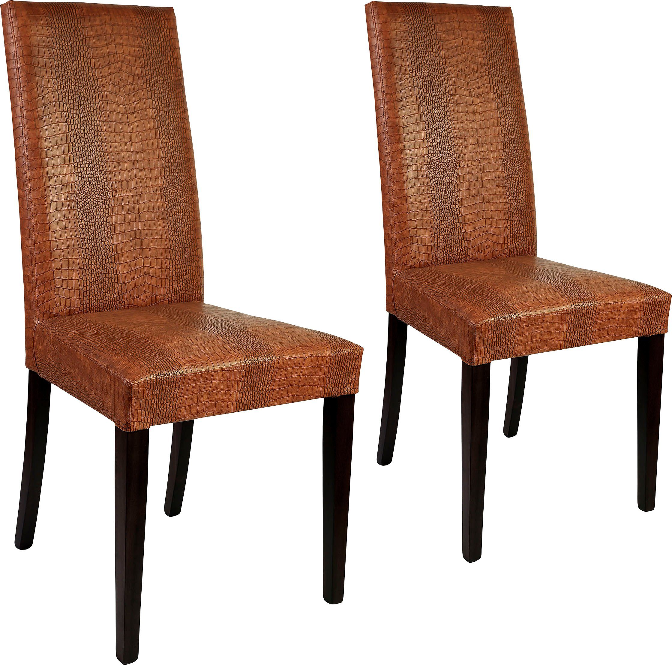 Home affaire Stoel Java Overtrokken met kunstleer met animal-stempeldruk (set, 2 stuks) 4 poot stoelen bruin