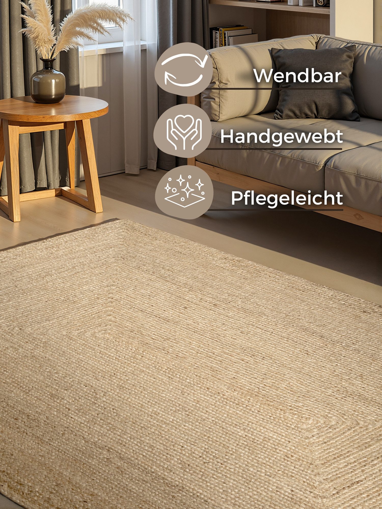HANSE Home Vloerkleed Sharmila jute tapijt 100% jutevezel, natuur, woonkamer, eetkamer, gang, boho, scandi