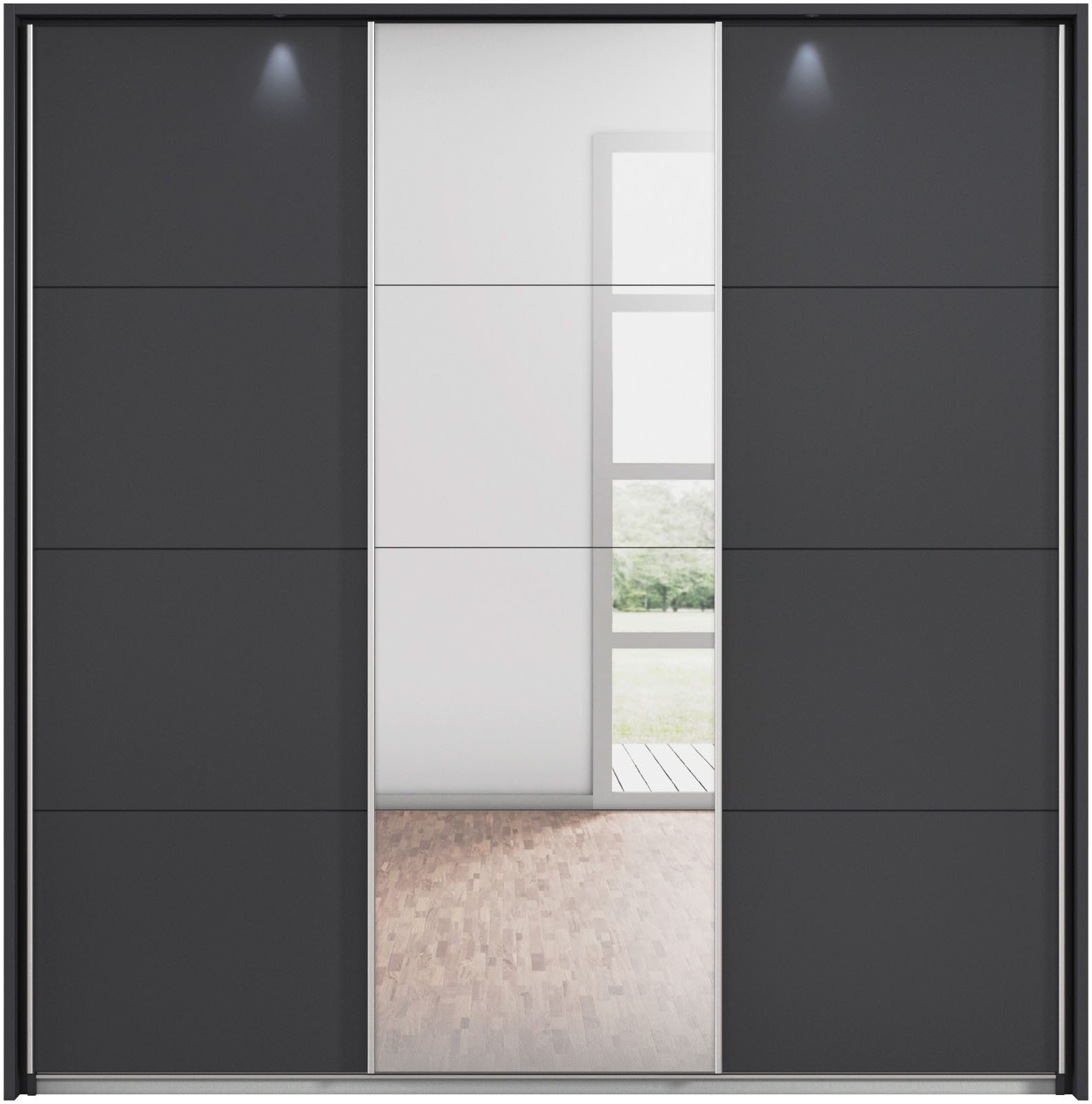 rauch Schuifdeurkast Kledingkast kast garderobe CORTONA met passe-partout en optionele verlichting inclusief indeling 2 boxen en planken