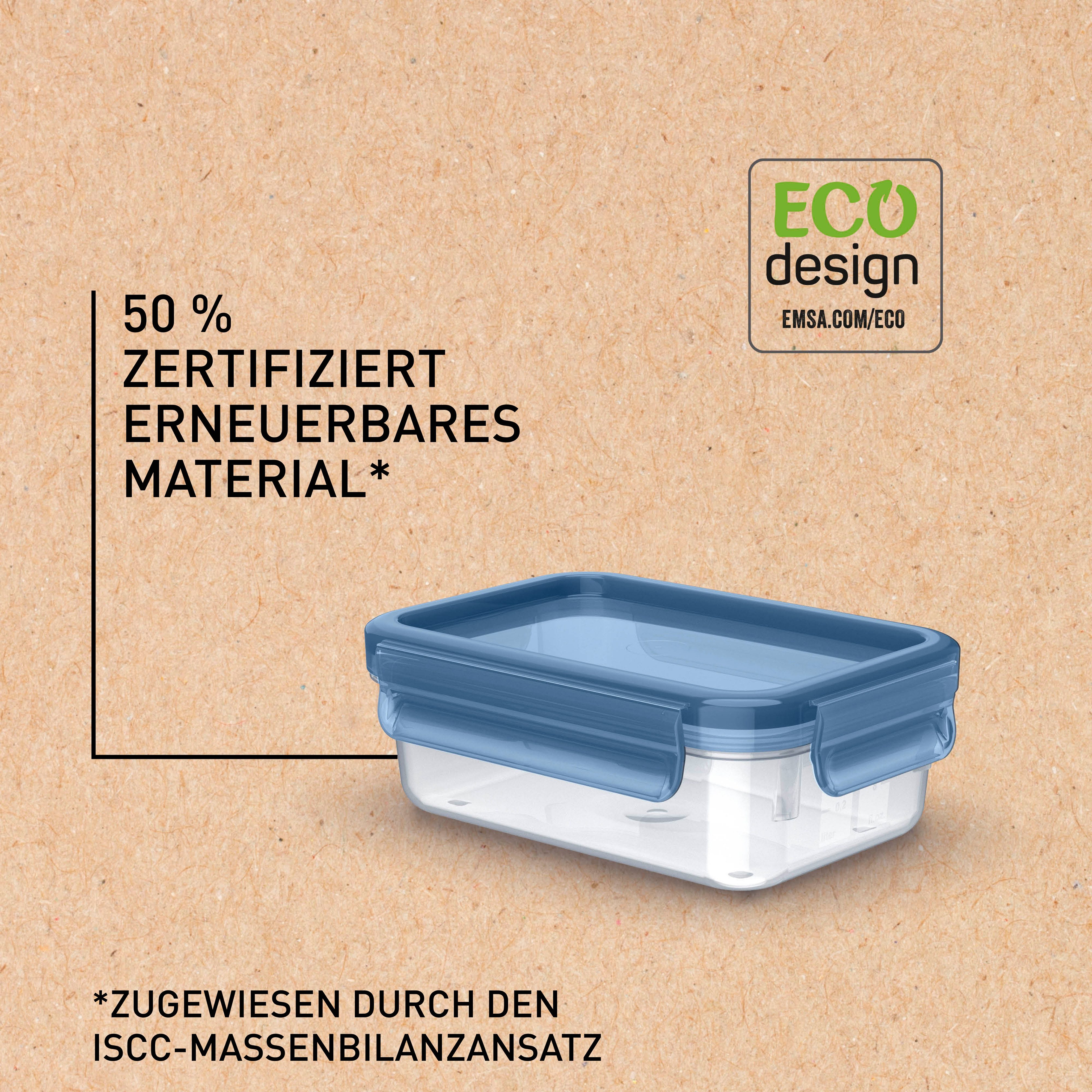 Emsa Vershoudtrommel Clip & Close Eco 0,55 l, rechthoekig, eco-design, dicht, hygiënisch, vaatwasserbestendig (2-delig)