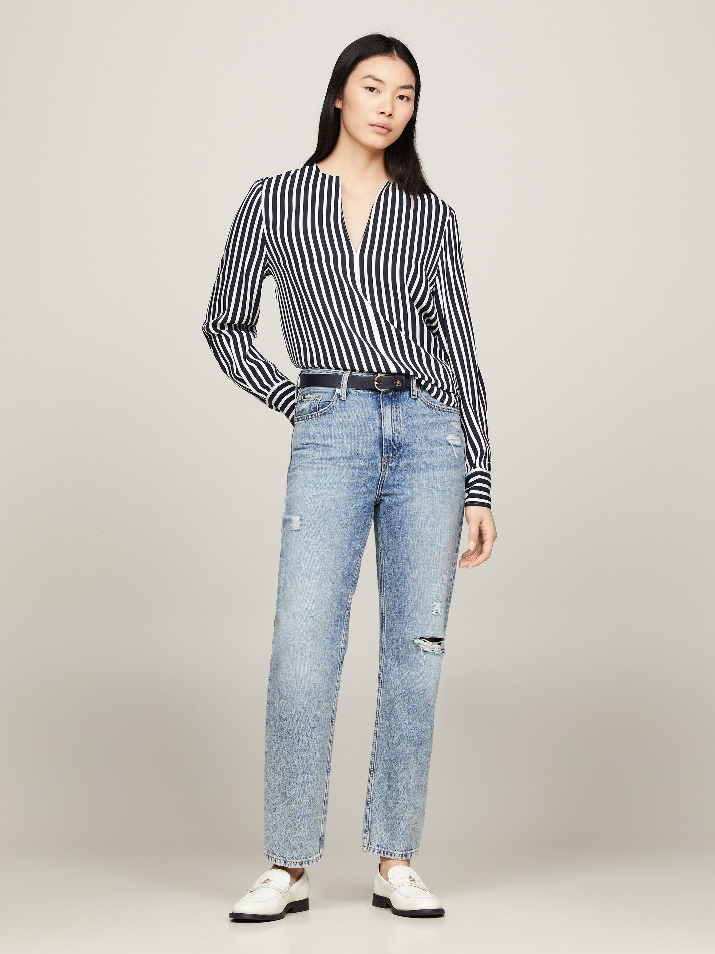 Tommy Hilfiger Blouse met lange mouwen FLUID STRIPE V-NECK LS BLOUSE