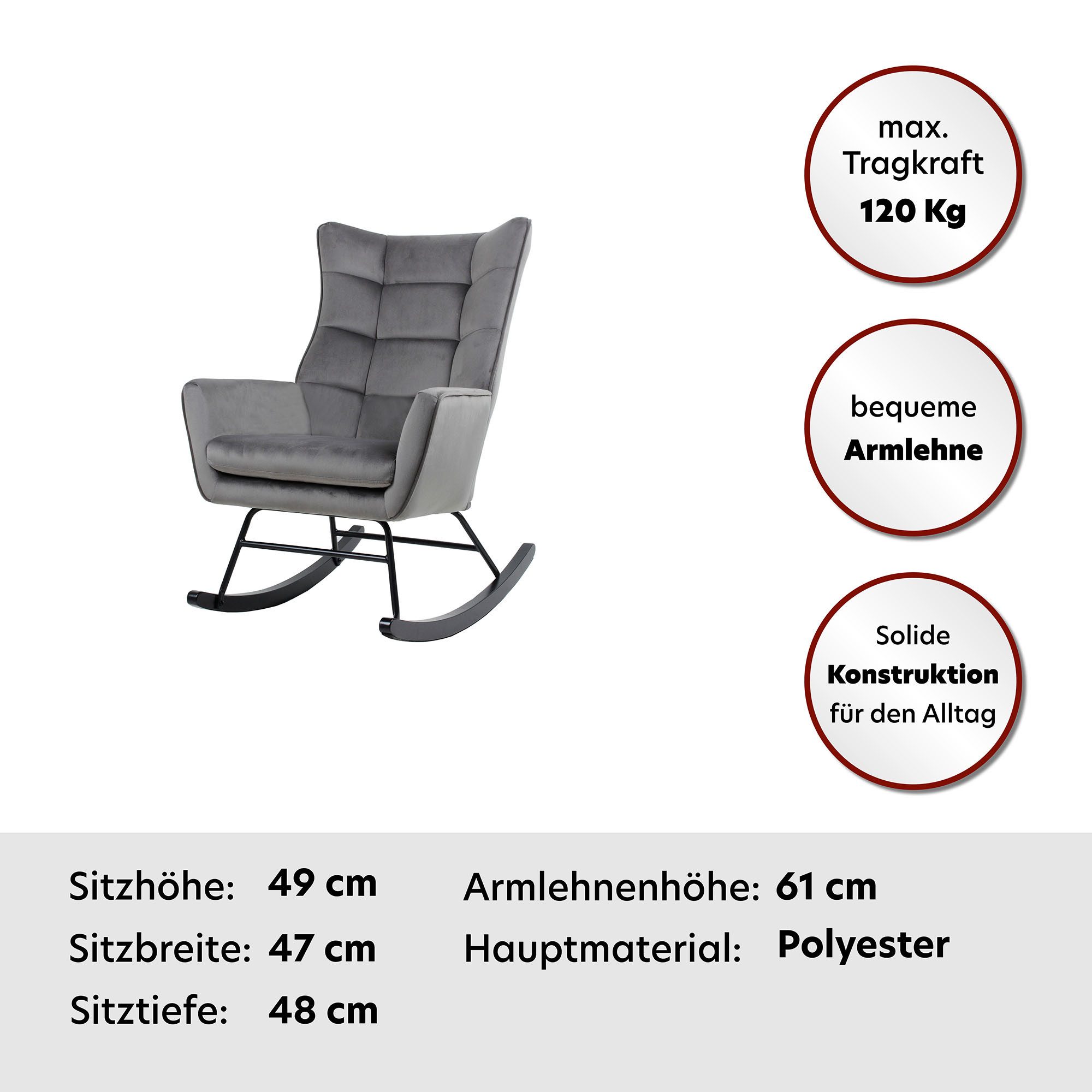 Kayoom Schommelstoel Bryana 125, Relaxstoel om te schommelen, metalen frame met houten slede (1 stuk)