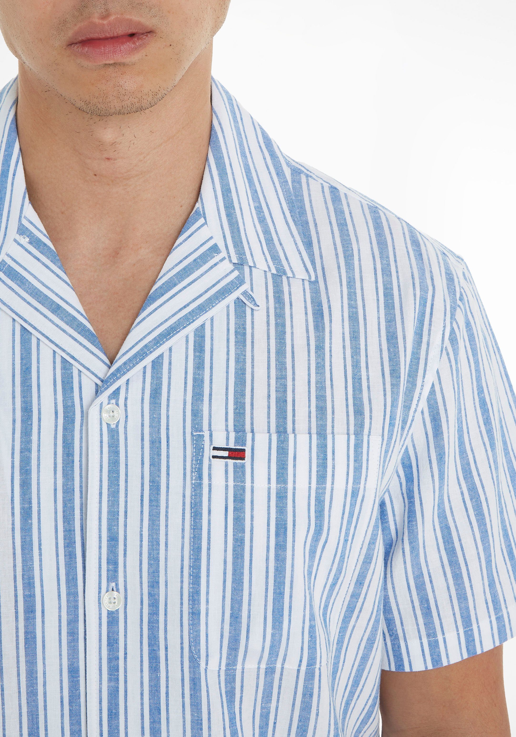 TOMMY JEANS Overhemd met korte mouwen TJM STRIPE LINEN SS SHIRT EXT