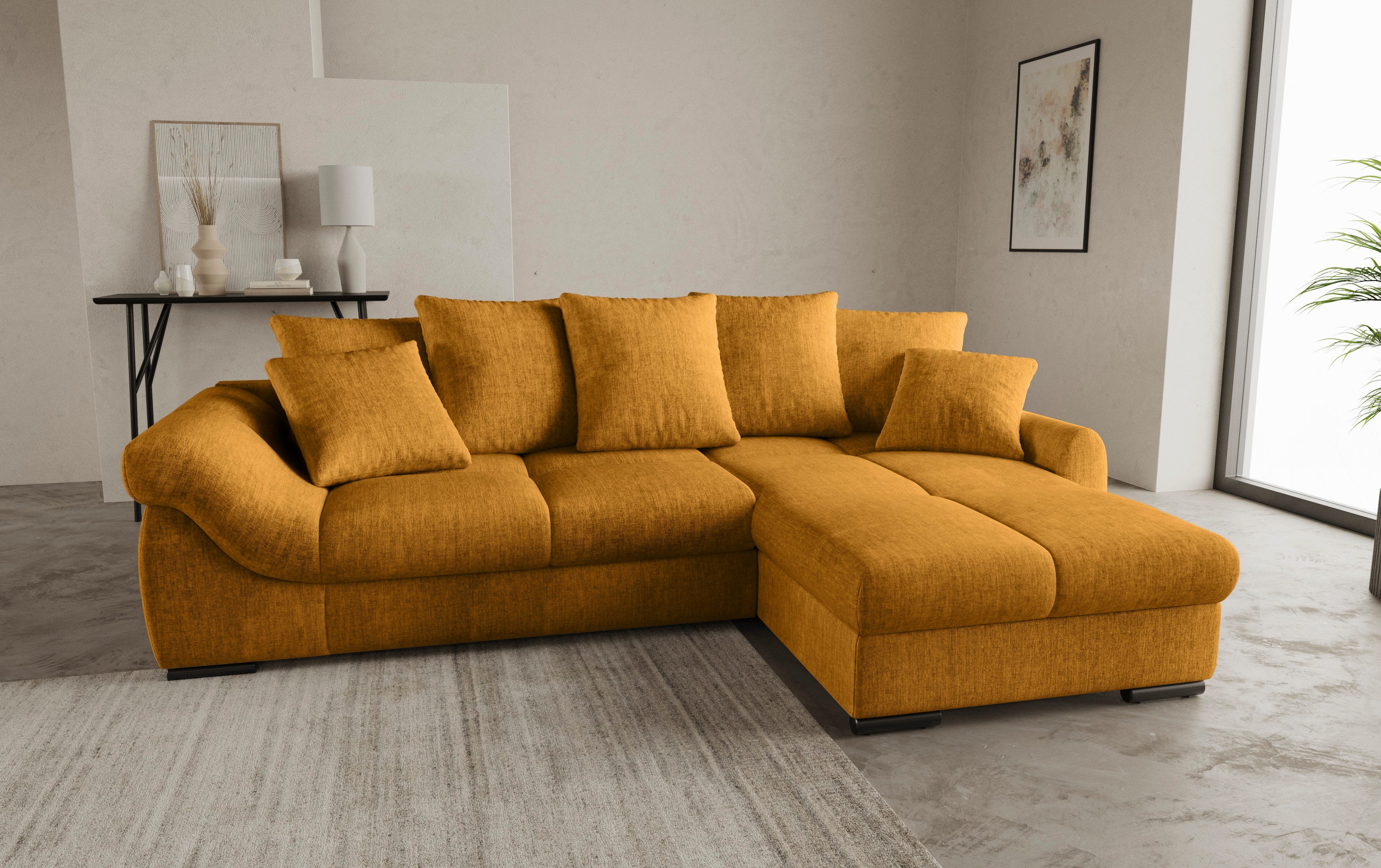 Mr. Couch Hoekbank Livorno L-vorm incl. hoogslaper beduitbreiding, xl bedbox wit gecoat
