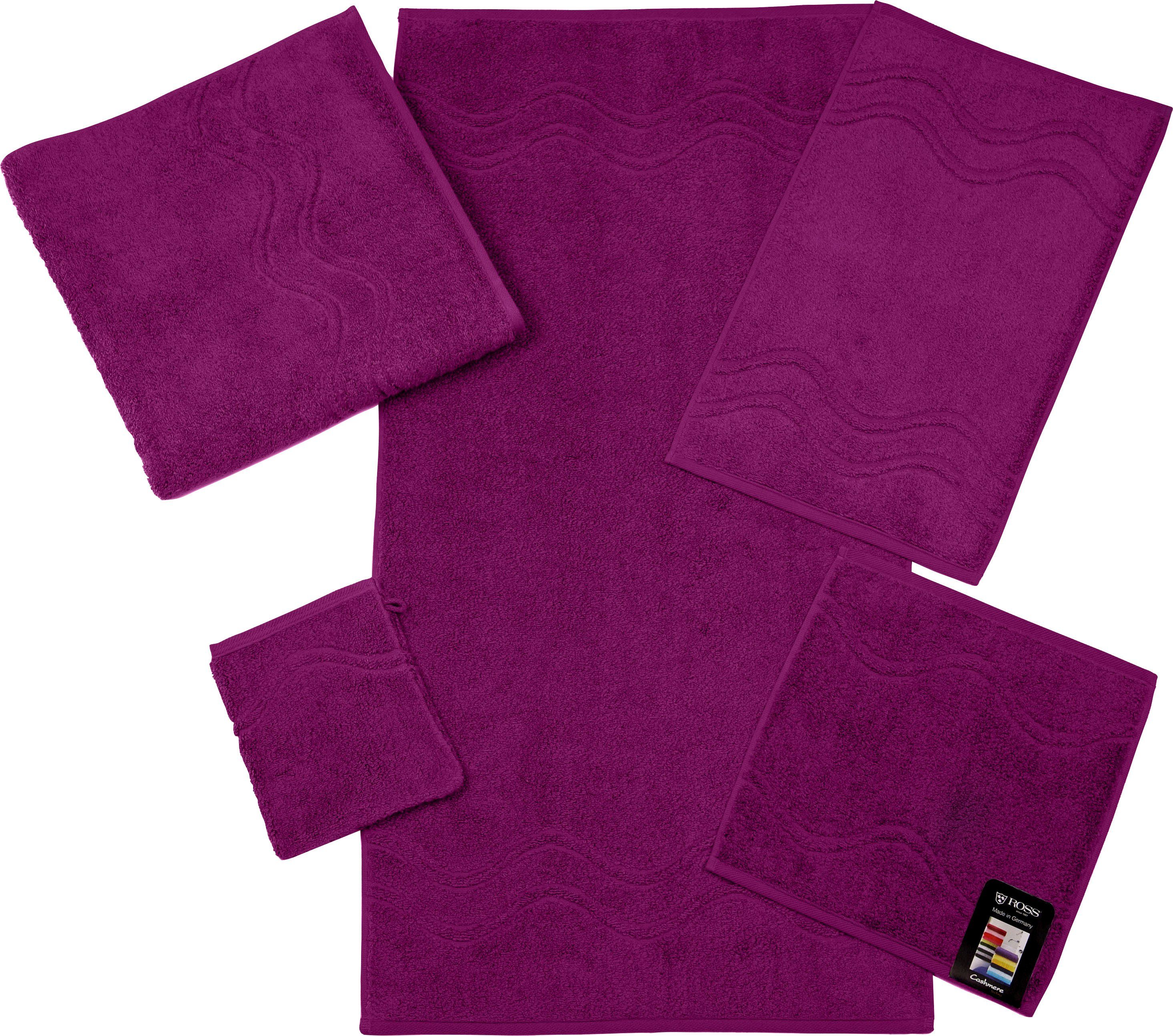 ROSS Gastendoek Cashmere feeling met golven-randdessin (6-delig) handdoeken paars