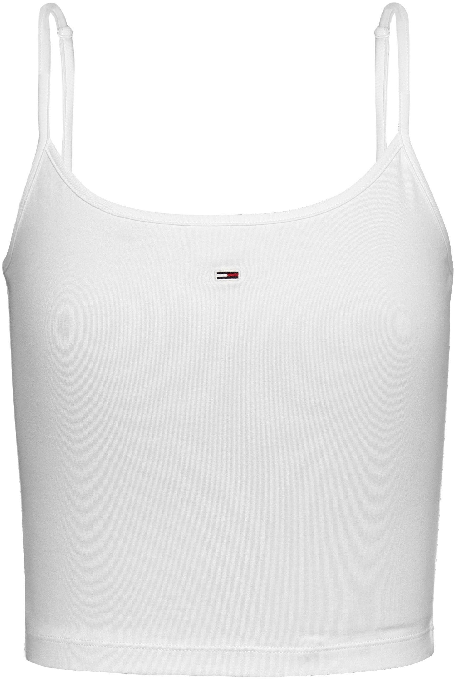 TOMMY JEANS Top met spaghettibandjes Crop Essential Strap Tank Top, kort met verstelbare spaghettibandjes merklogo