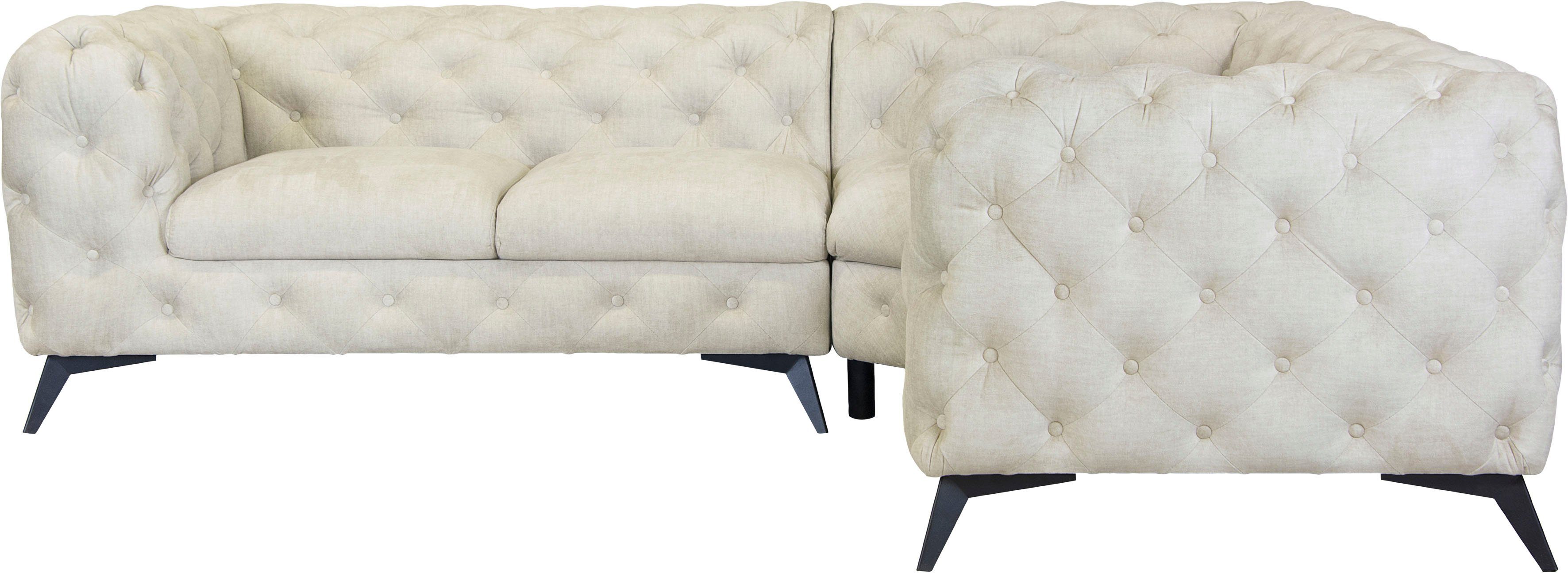 Leonique Chesterfield-bank Glynis L-vorm luxueuze capitonnage, moderne chesterfield look, kleur van de poten ter keuze