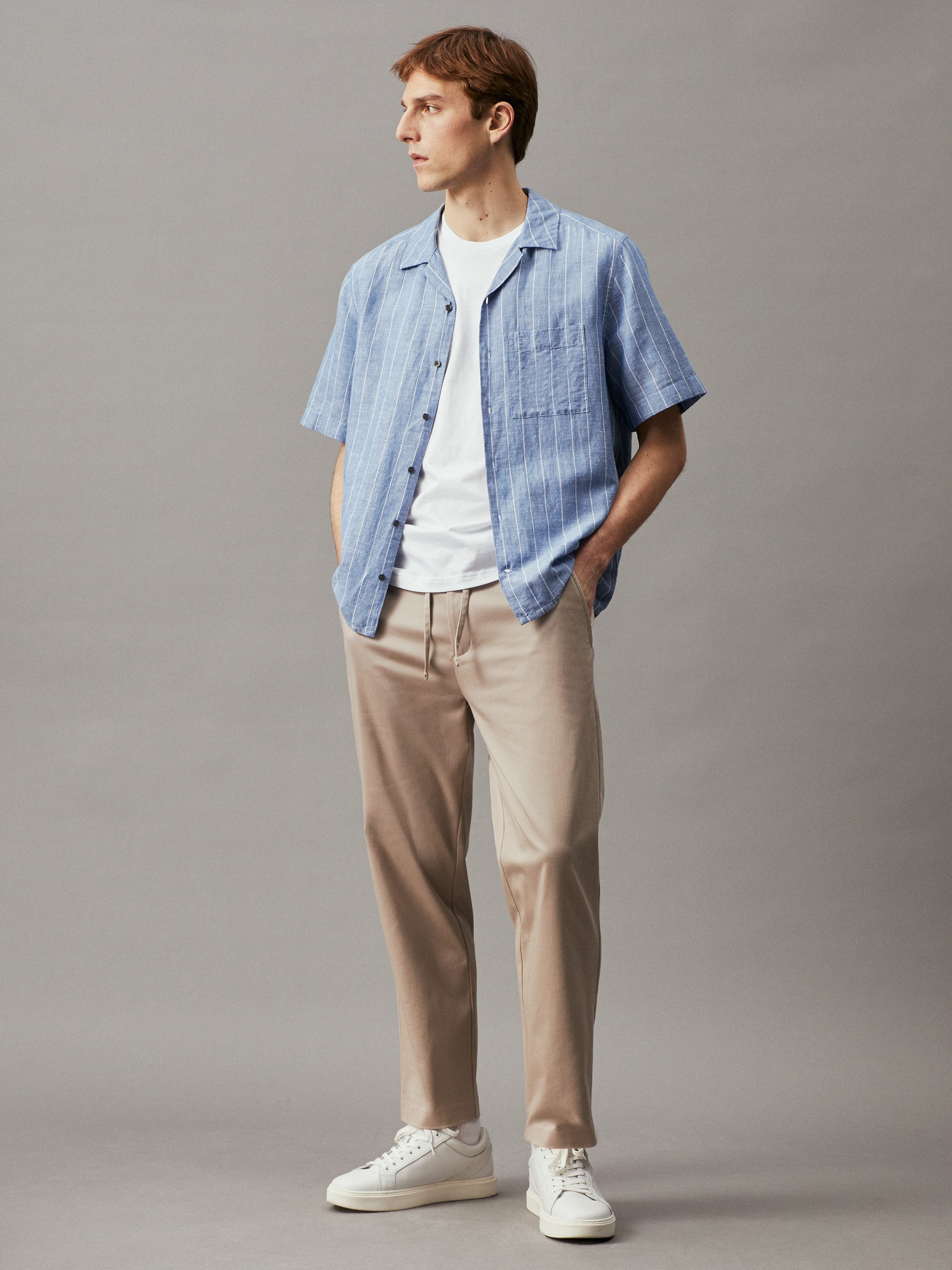 Calvin Klein Overhemd met korte mouwen LINEN COTTON STRIPE S/S SHIRT