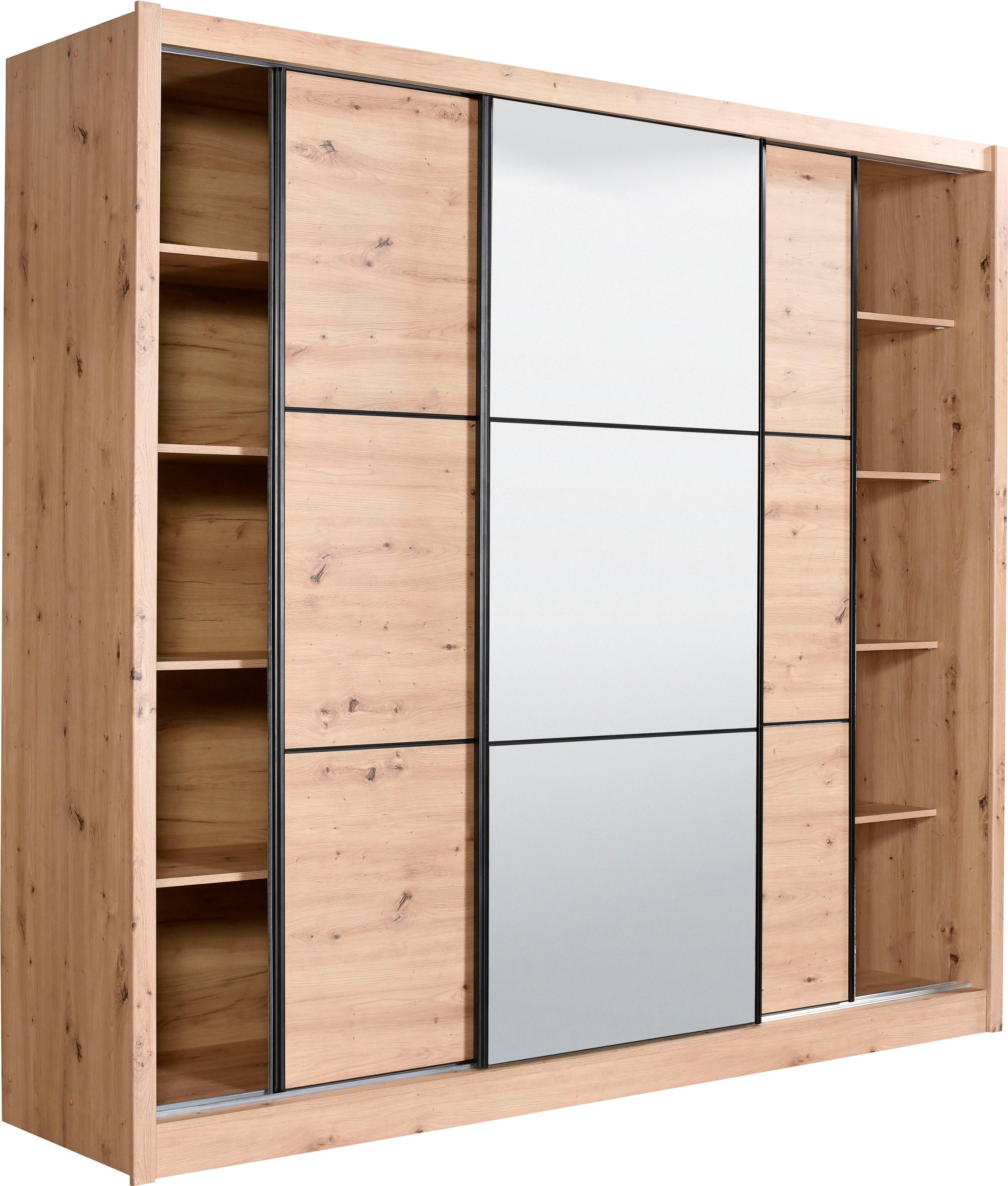 INOSIGN Zweefdeurkast Navara kledingkast met spiegel linnenkast garderobe met royale binnenuitrusting, fsc®-gecertificeerd, in 3 breedtes