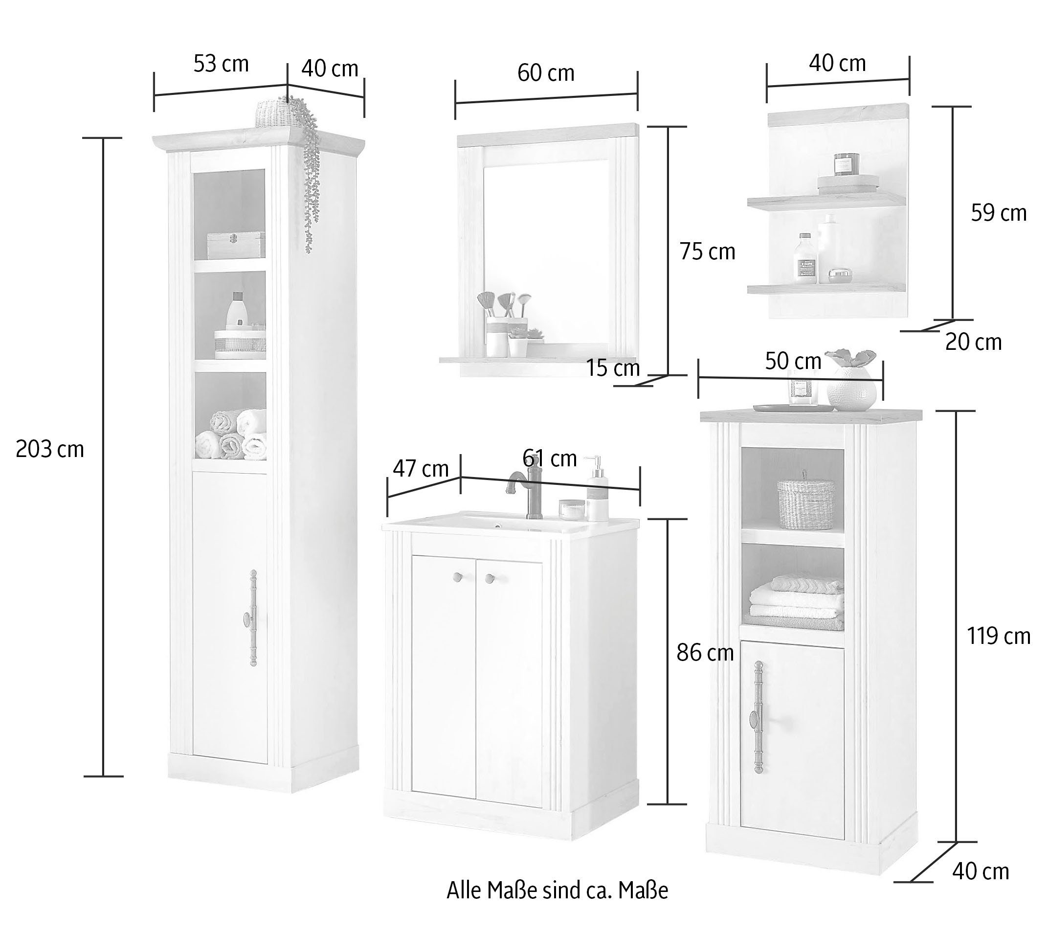 Home affaire Badkamerserie WESTMINSTER, badkamer in landhuisstijl, 5-delig badkamer (5-delig)