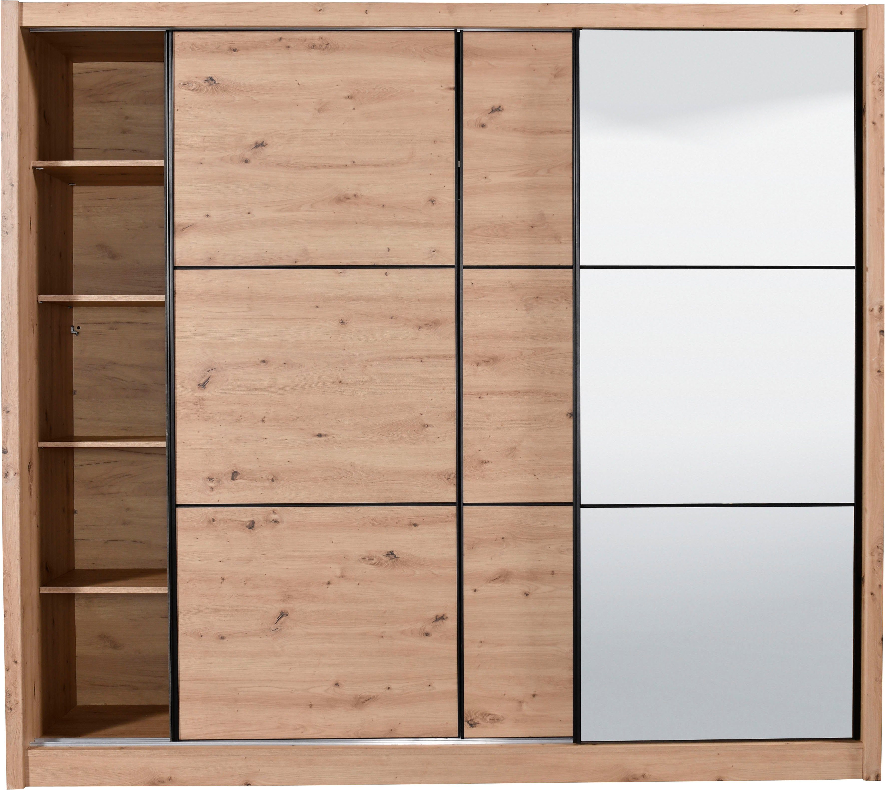 INOSIGN Zweefdeurkast Navara kledingkast met spiegel linnenkast garderobe met royale binnenuitrusting, fsc®-gecertificeerd, in 3 breedtes