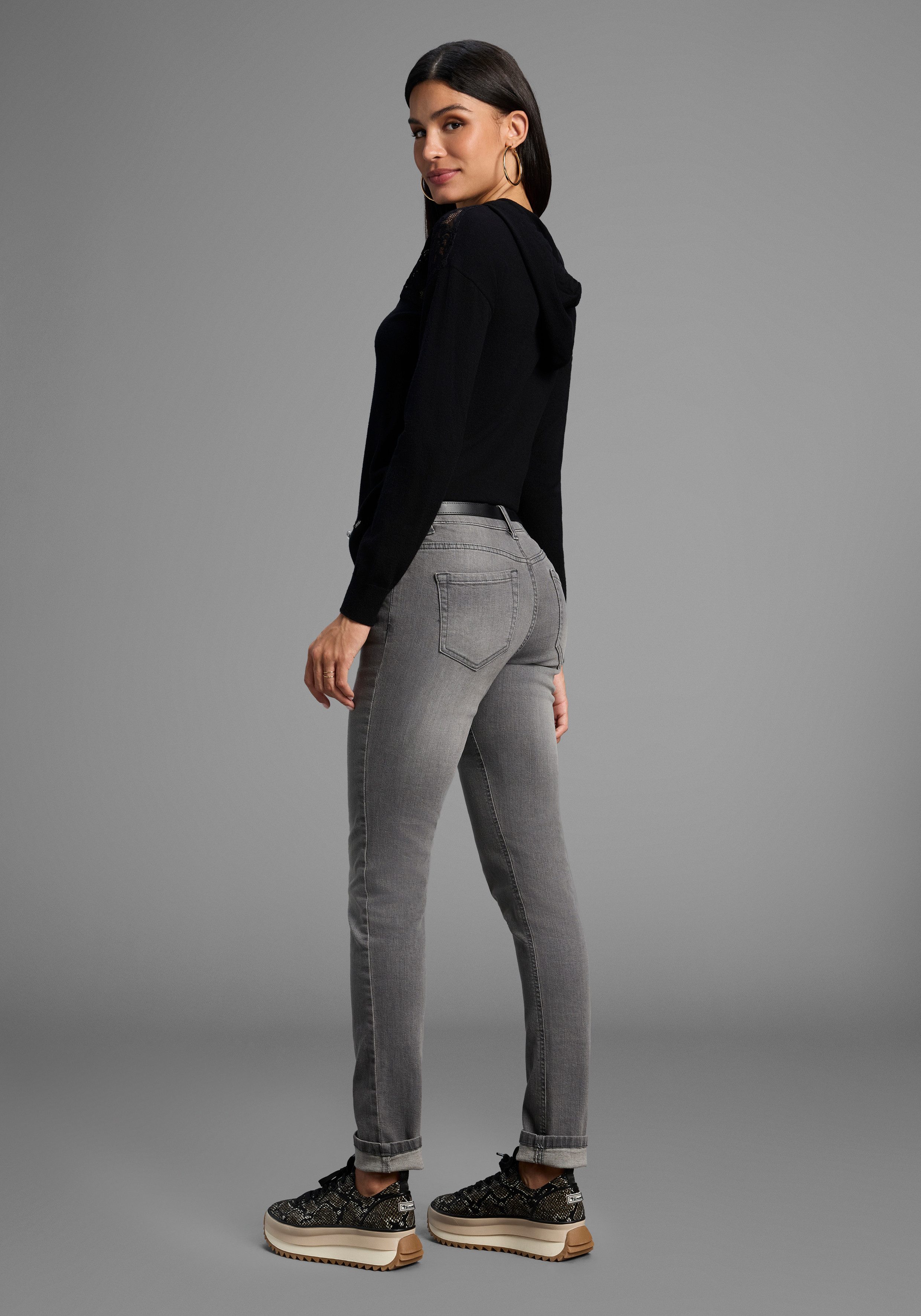 Arizona Slim fit jeans Tailleband met zij-elastiek inzet smalle pasvorm, skinny jeans, used-wassing, hoge taille