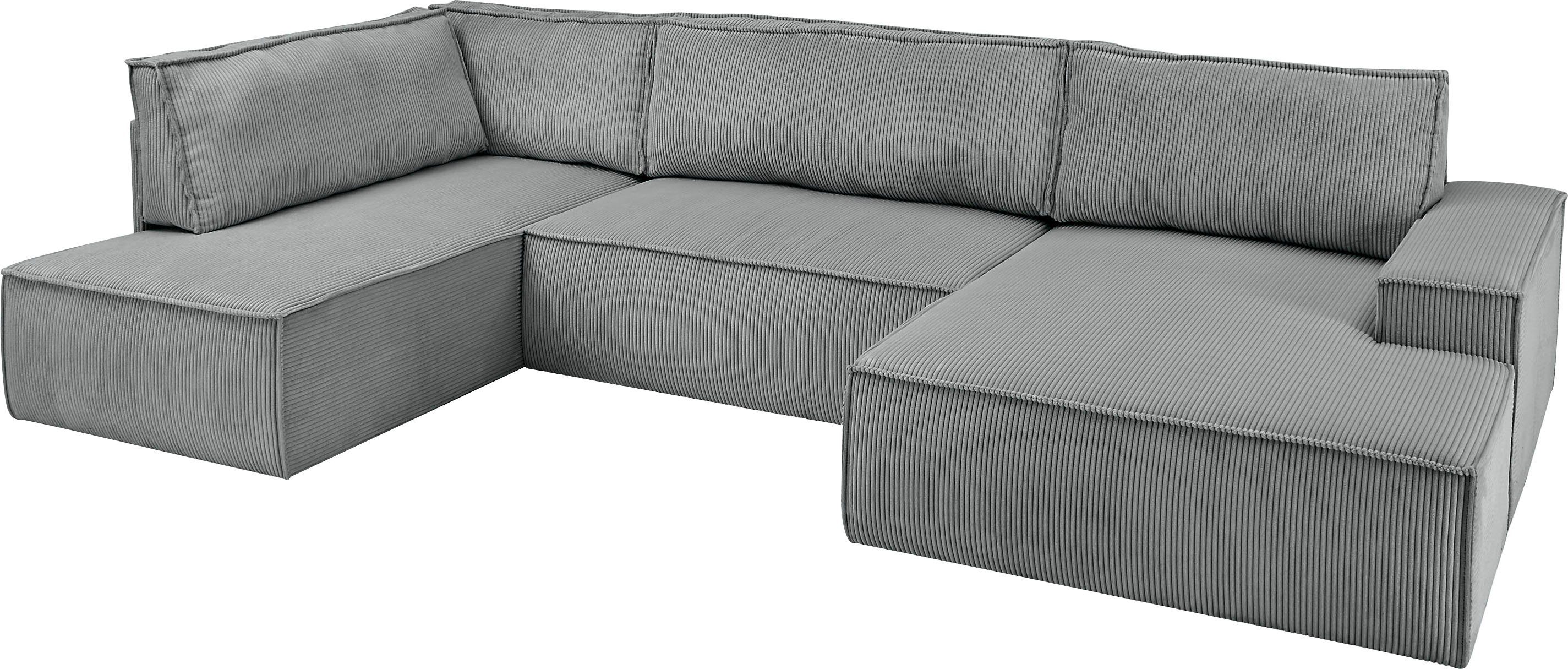 Home affaire Zithoek SHERWOOD 329 cm, U-vorm, slaapbank, Slaapfunctie met bedkist (194x139 cm), cord, vintage, fluweel