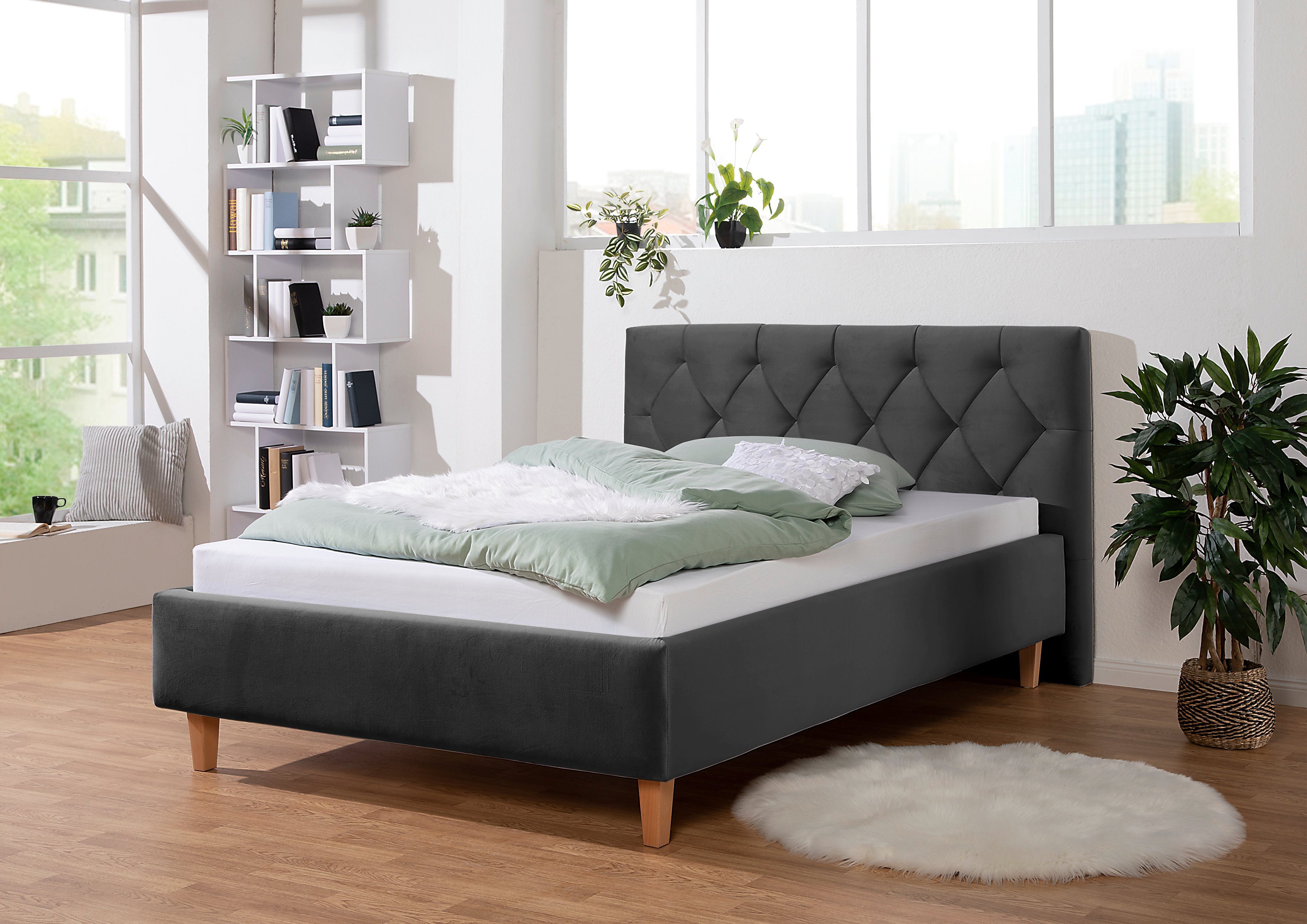 Guido Maria Kretschmer Home&Living Gestoffeerd bed Sunley 100 Kruisstiksel, hoofdbordhoogte 102 cm, zonder of met matras/lattenbodem