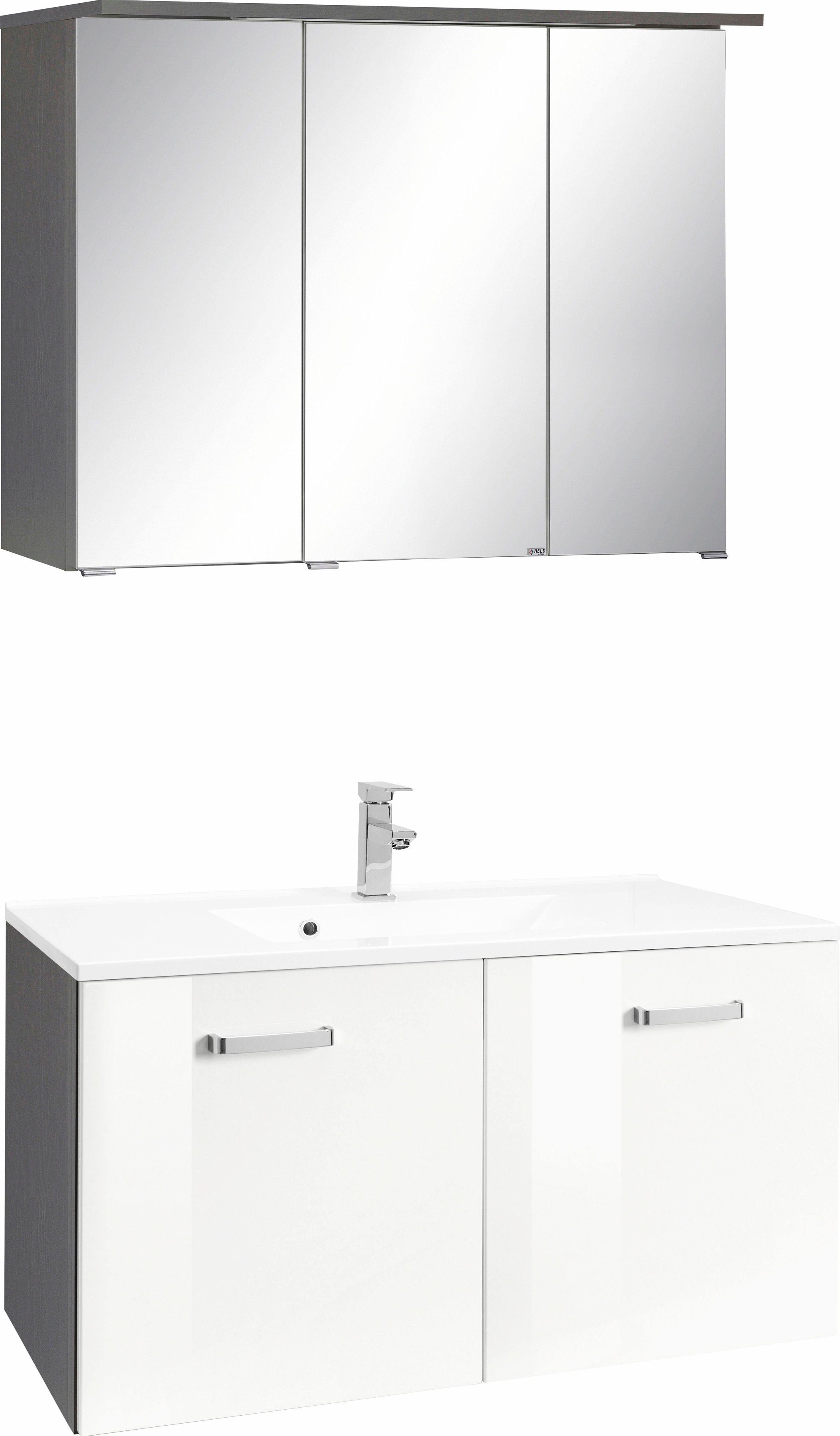 welltime Badkamerserie Ravenna Breedte 90 cm, spiegelkast en wastafelonderkast (2-delig) badmeubelsets wit