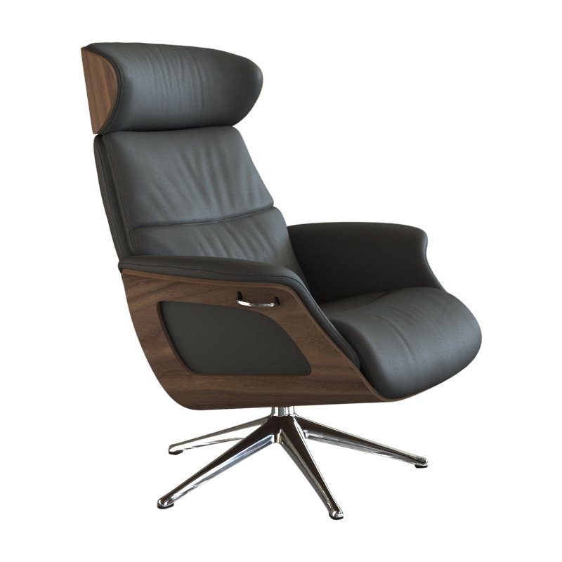 FLEXLUX Relaxfauteuil Clement relaxstoel, gestoffeerde stoel, ligstoel, TV-stoel, Rug- & hoofdverstelling, draaibaar, armleuning walnoot, voet aluminium