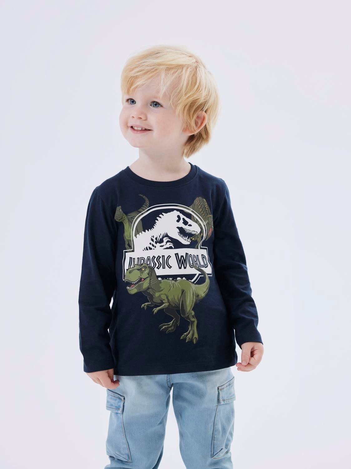 Name it MINI longsleeve NMMNIJAL met katoen donkerblauw wit groen Printopdruk 122 128