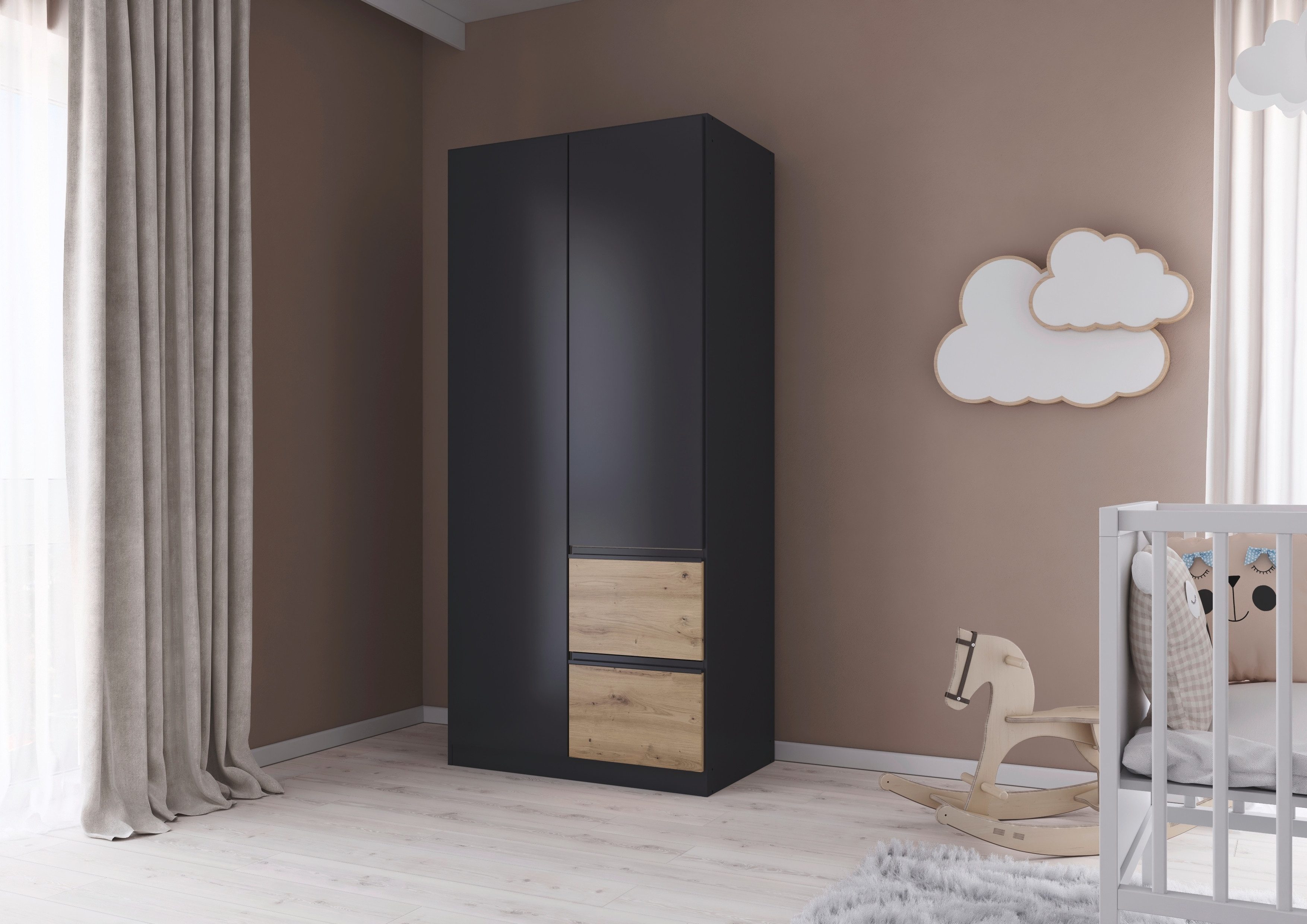 rauch Draaideurkast Kledingkast Kast Garderobe Wasmand COSTA Breedte 91 cm greeploze front met push-to-open functie MADE IN GERMANY