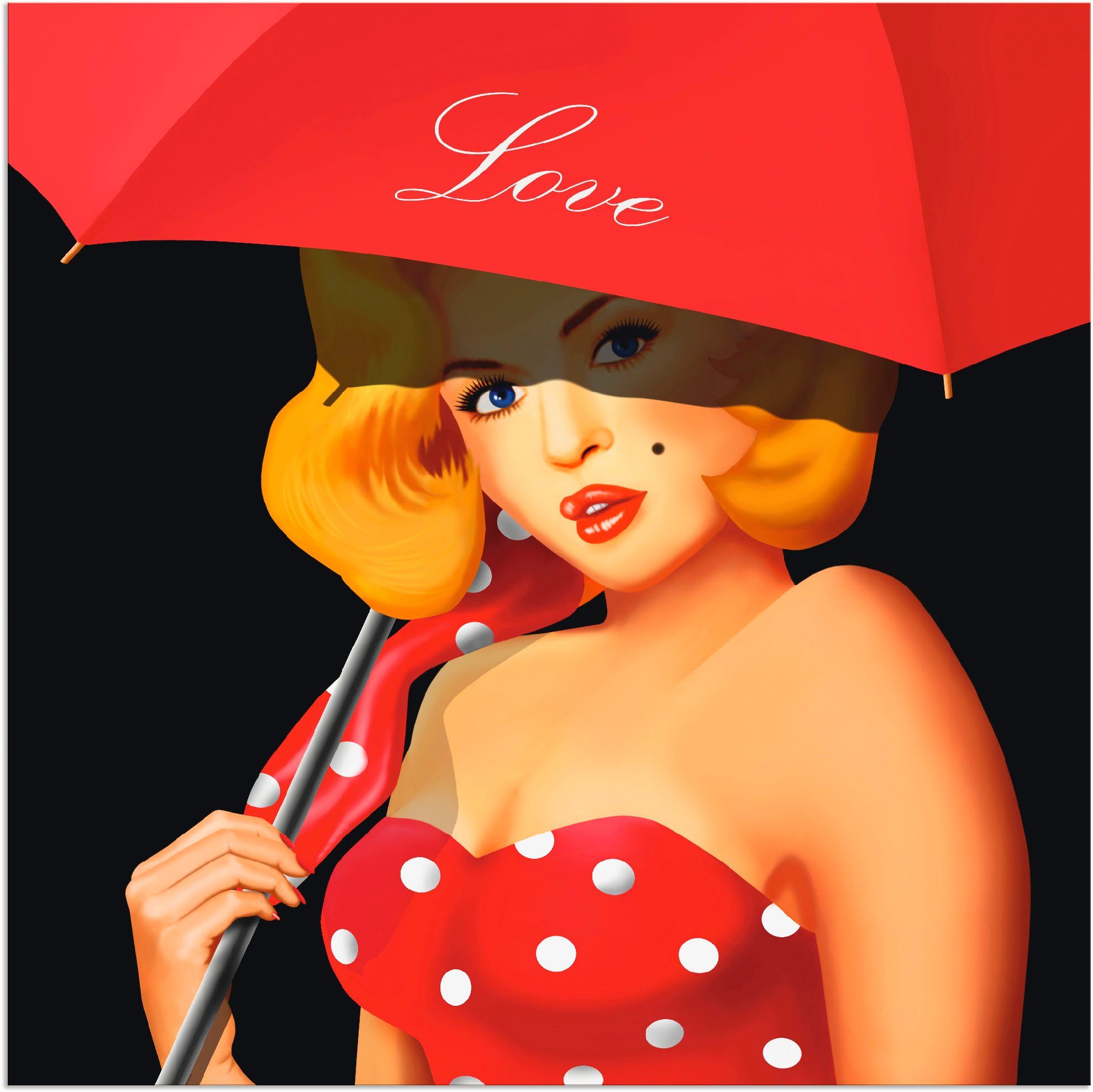 Artland artprint Pin-Up Girl unter rotem Regenschirm