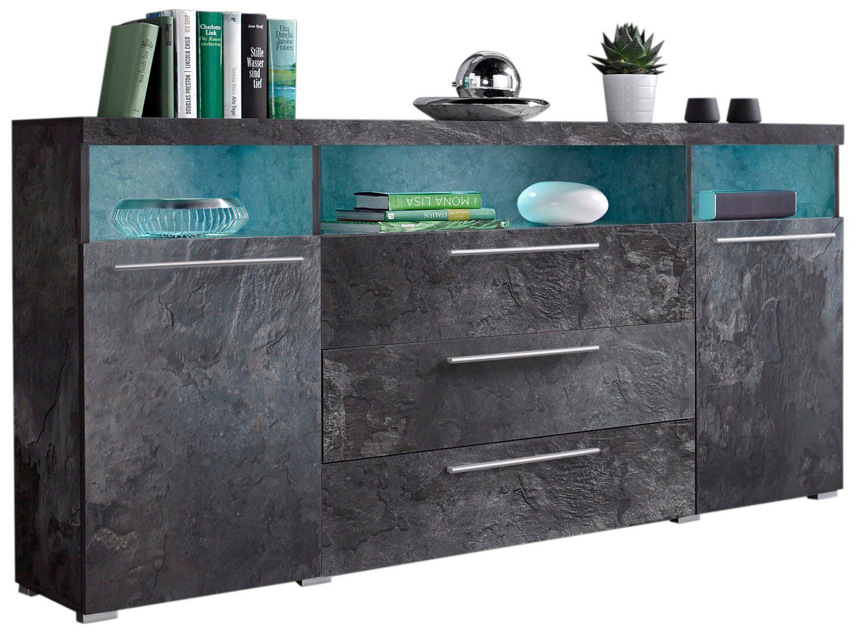INOSIGN Dressoir India, breedte 182cm, moderne dressoir met 2 deuren, 3 lades, combikast