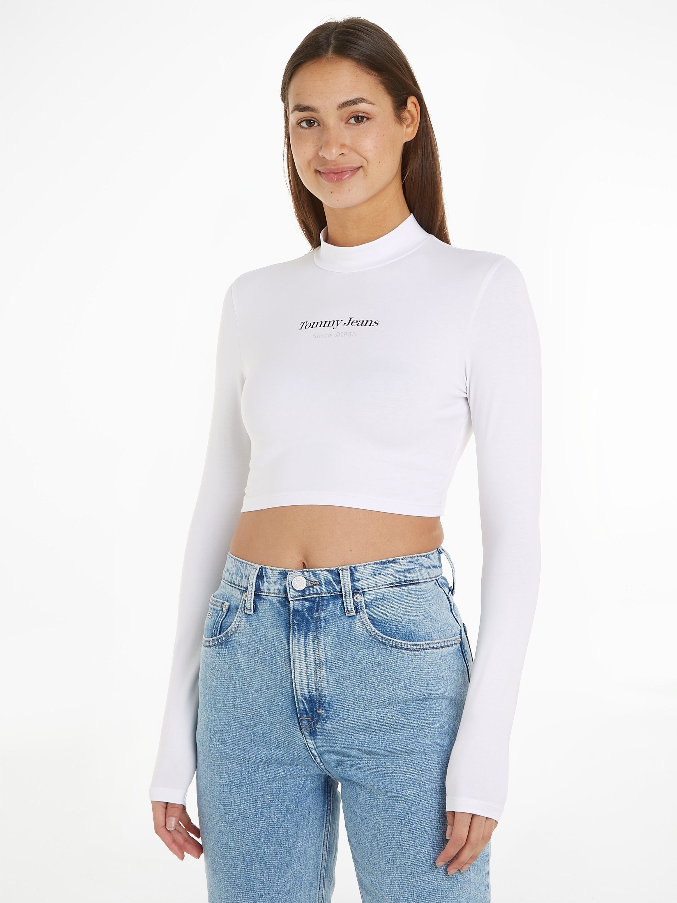 TOMMY JEANS Shirt met staande kraag TJW SLIM SP CRP ESS LOGO 1+ MOCK dames t-shirts maat XL (42) wit