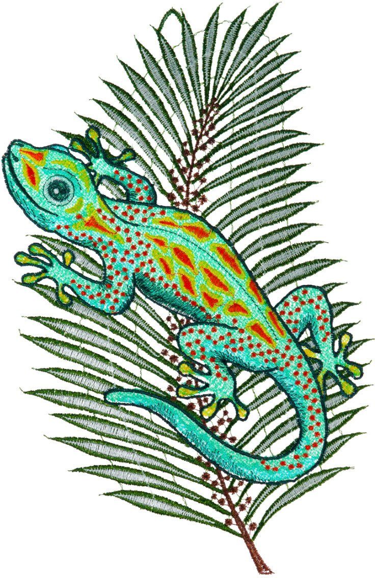 W. Reuter & Sohn Plauener Spitze® Vensterbeeld Fensterbild Gecko farbig
