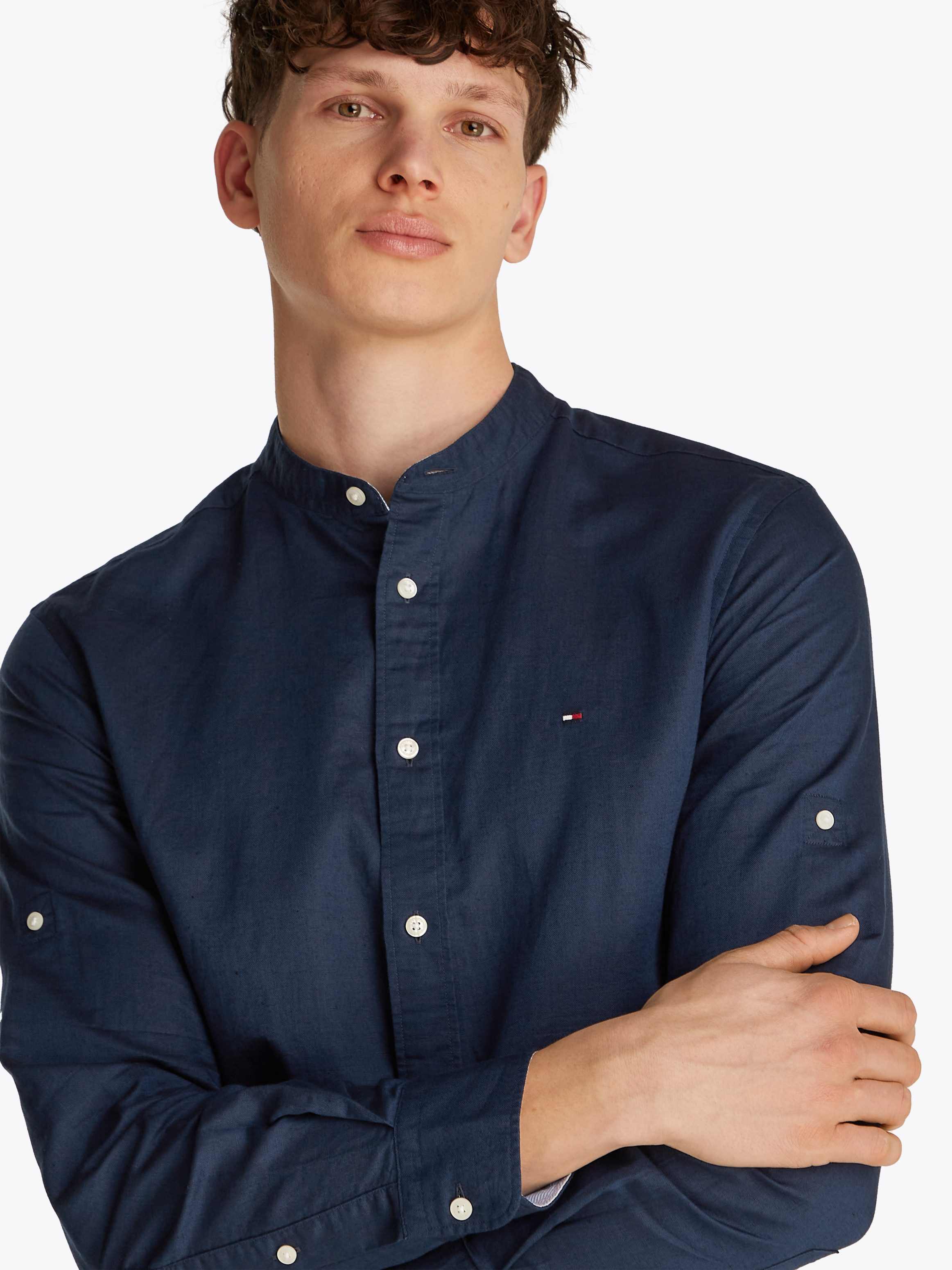 Tommy Hilfiger Overhemd met lange mouwen LINEN BLEND MAO COLLAR SHIRT