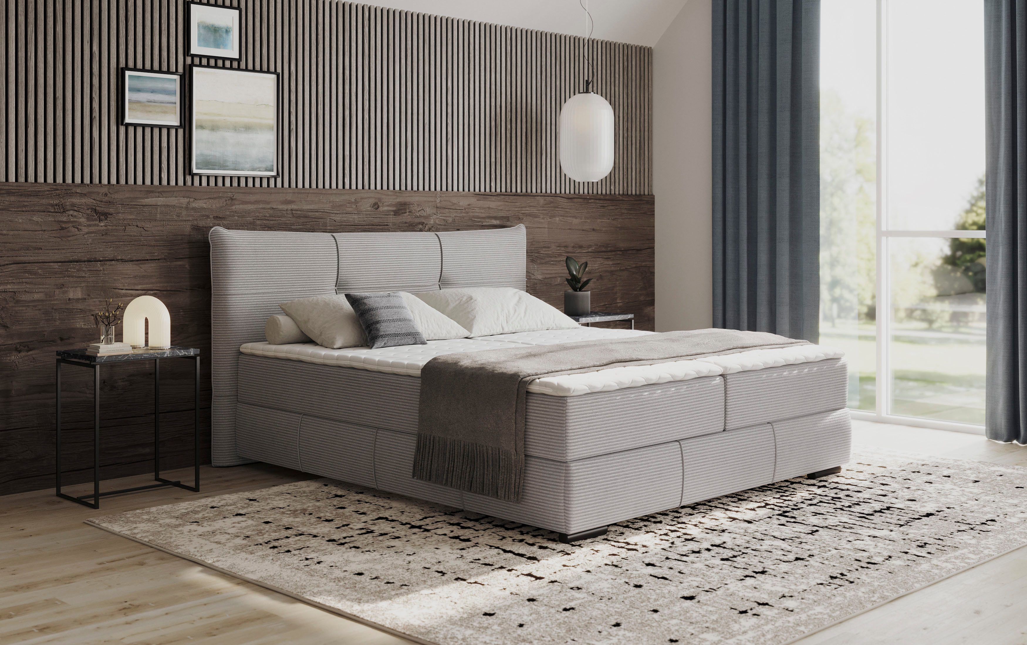 Mr. Couch Boxspring Brewdley met bedkist, incl. matras Topmatras en sierkussen, in verschillende hardheden beschikbaar boxsprings grijs