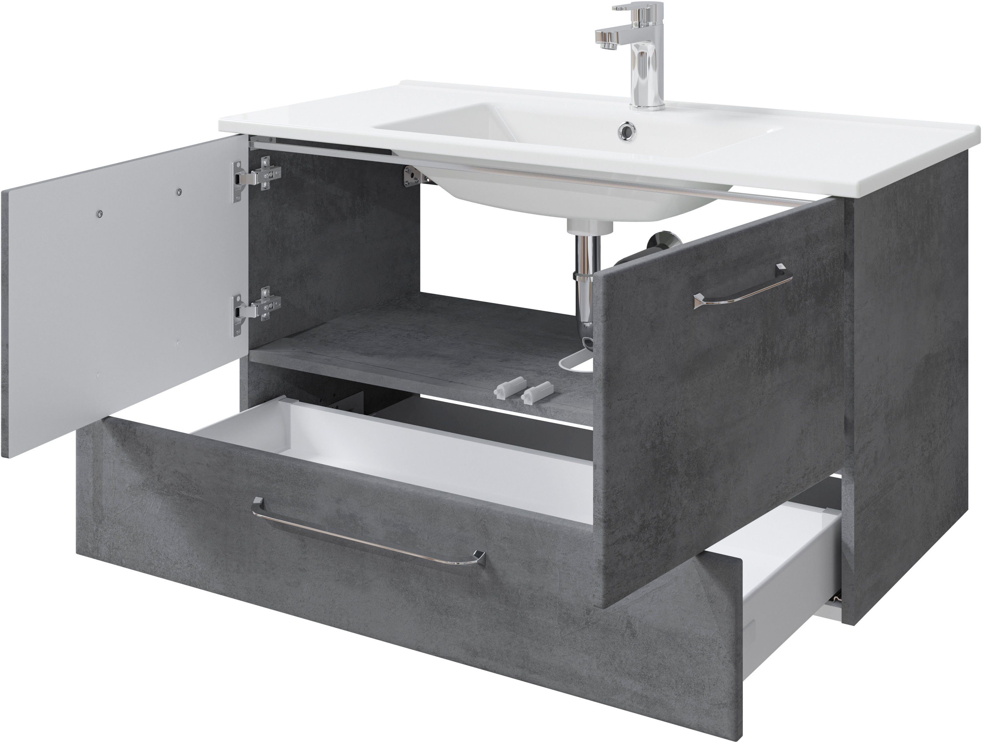 Saphir Badkamerserie Quickset 945 keramieken wastafelonderkast met onderkast, 100 cm breed (1 stuk)