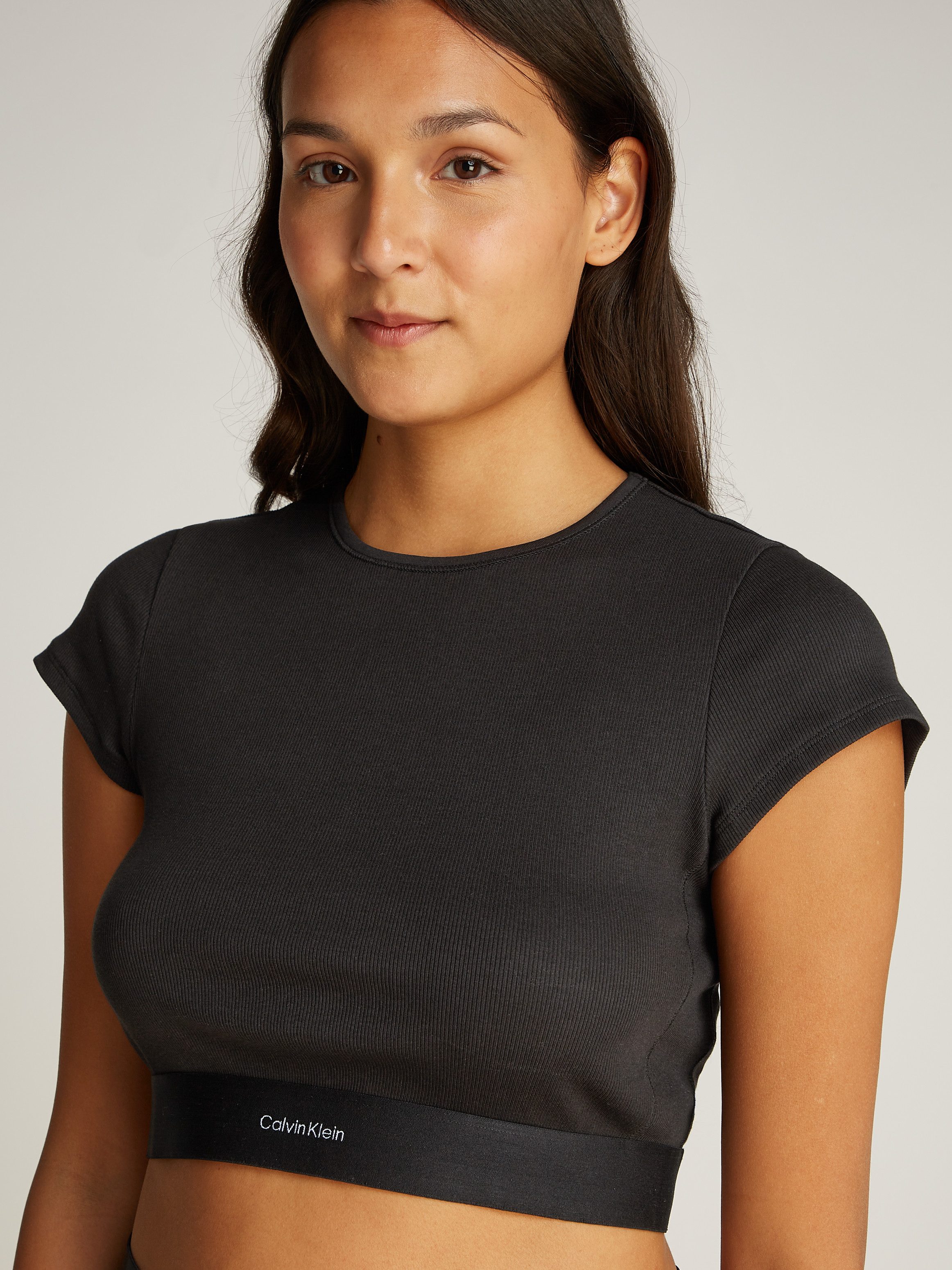 Calvin Klein T-shirt RIB CROP TEE met extra korte snit