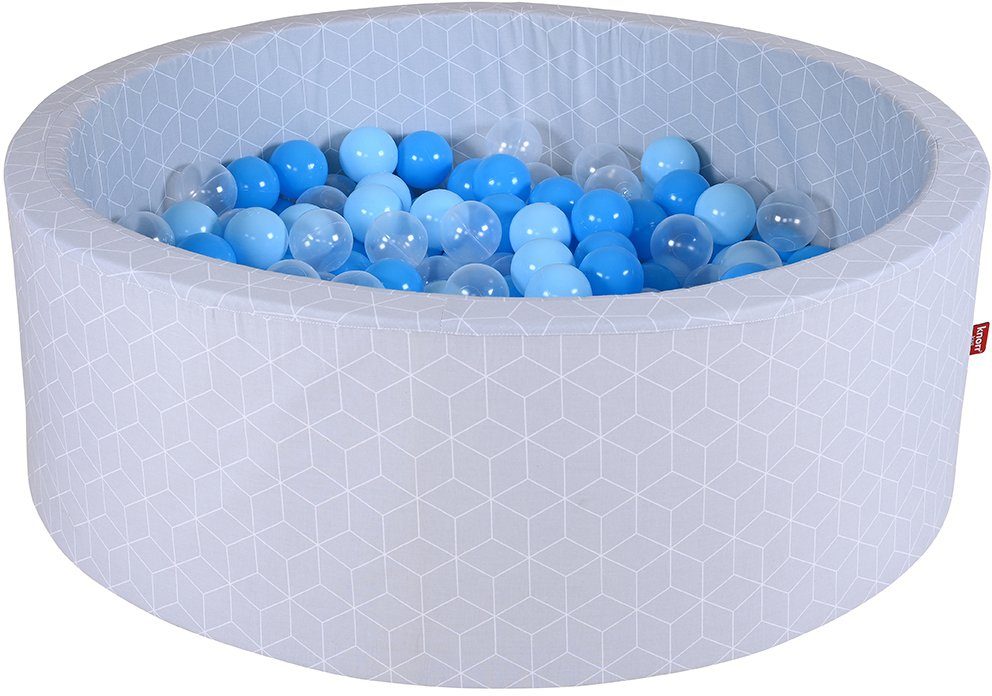 Knorrtoys® Ballenbak Geo, cube grey met 300 ballen soft blue/blue/transparent, made in europe