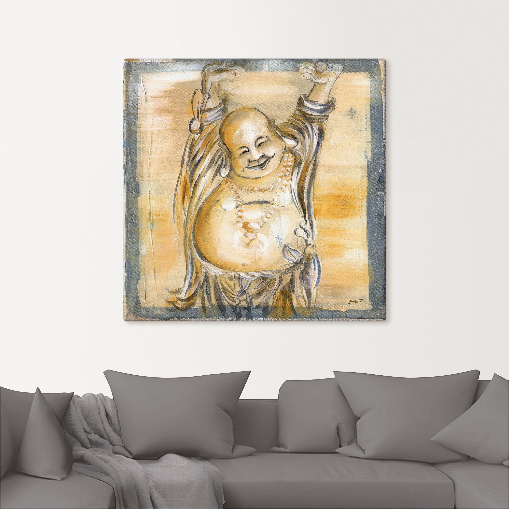 Artland Artprint Vrolijke boeddha II als artprint van aluminium, artprint voor buiten, artprint op linnen, poster, muursticker