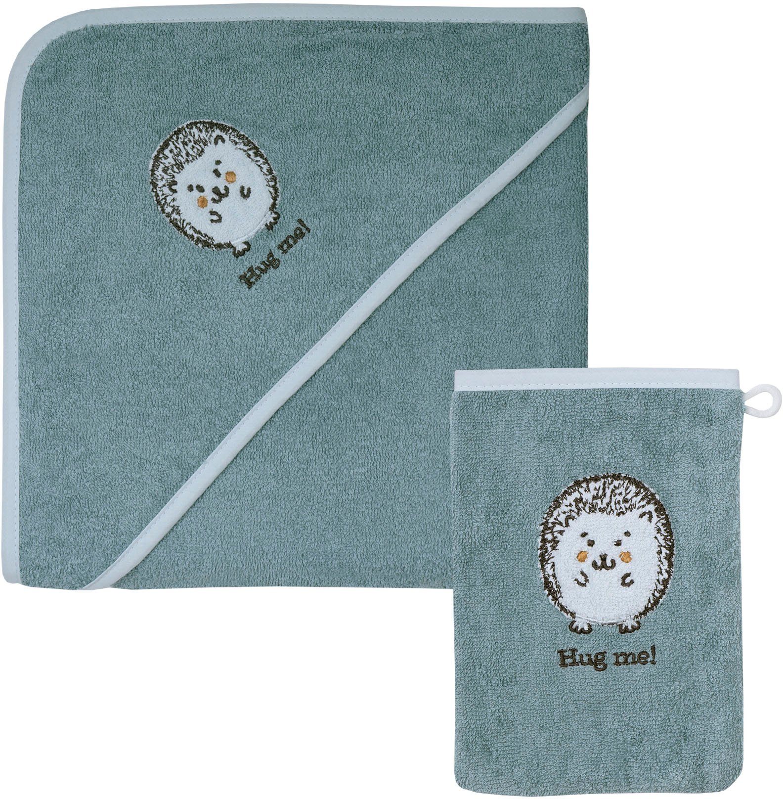 Wörner Handdoekenset Egel blauw capuchonbadhanddoek 100/100 met washandje (voordeelset, 2 stuks) handdoeken blauw