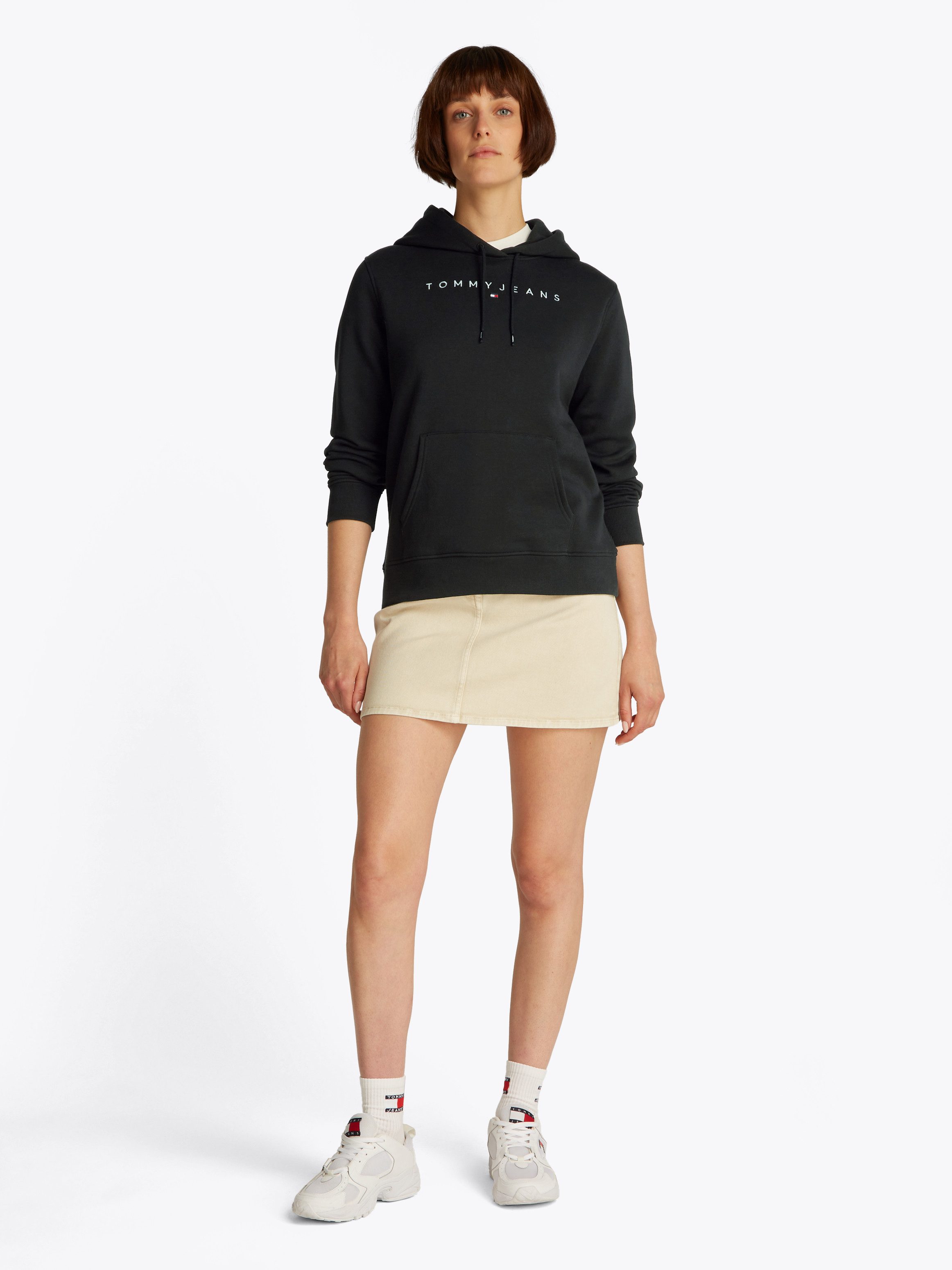 Tommy Jeans Curve Hoodie TJW REG TONAL LINEAR HOODIE EXT in grote maten, capuchon, logo-borduursel