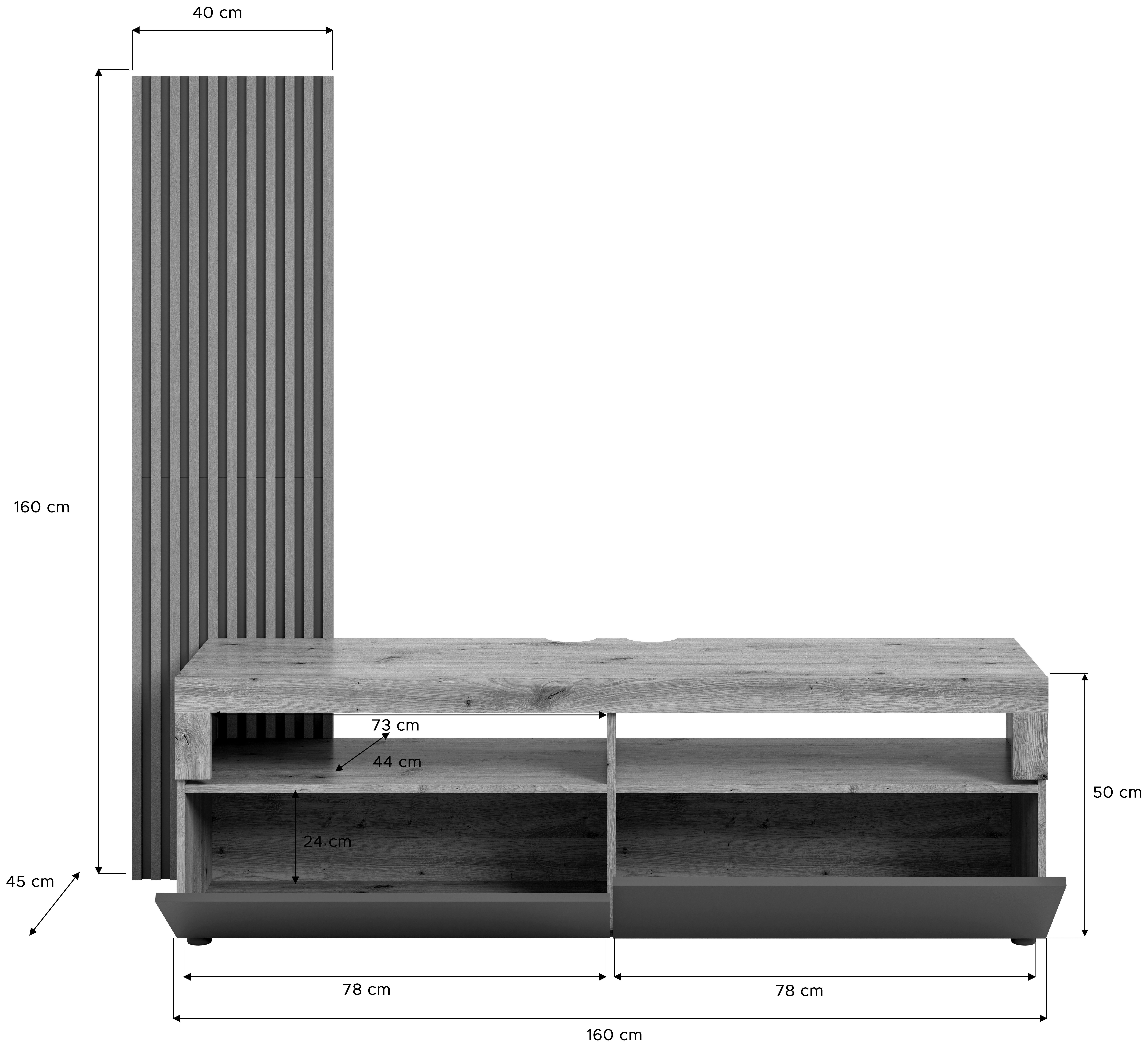 INOSIGN Tv-meubel Telli, Breedte 160 cm, met 2 panelen, 2 kleppen & 2 open vakken