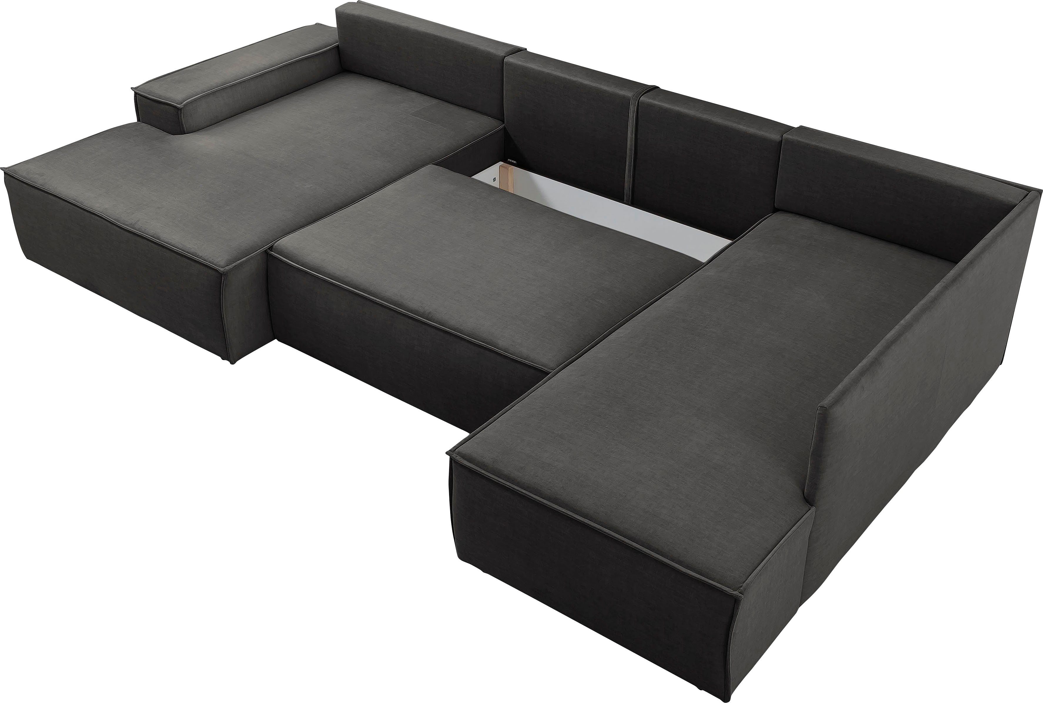 Home affaire Zithoek SHERWOOD 329 cm, U-vorm, slaapbank, Slaapfunctie met bedkist (194x139 cm), cord, vintage, fluweel