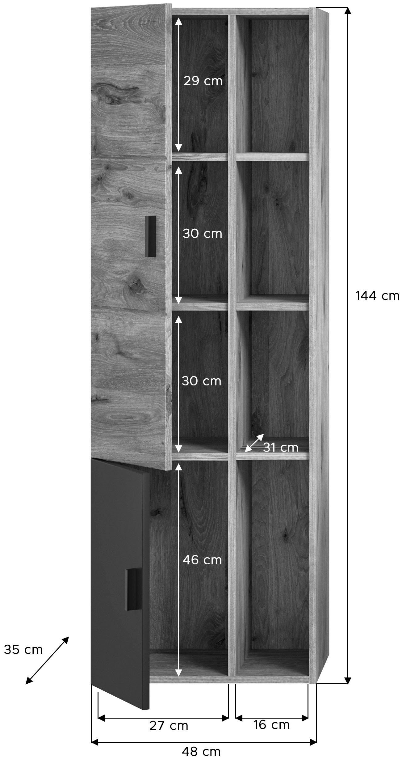 welltime Hoge kast Dolo, breedte 48 cm, 2 deuren, 4 open vakken, 5 variabele planken (1 stuk)