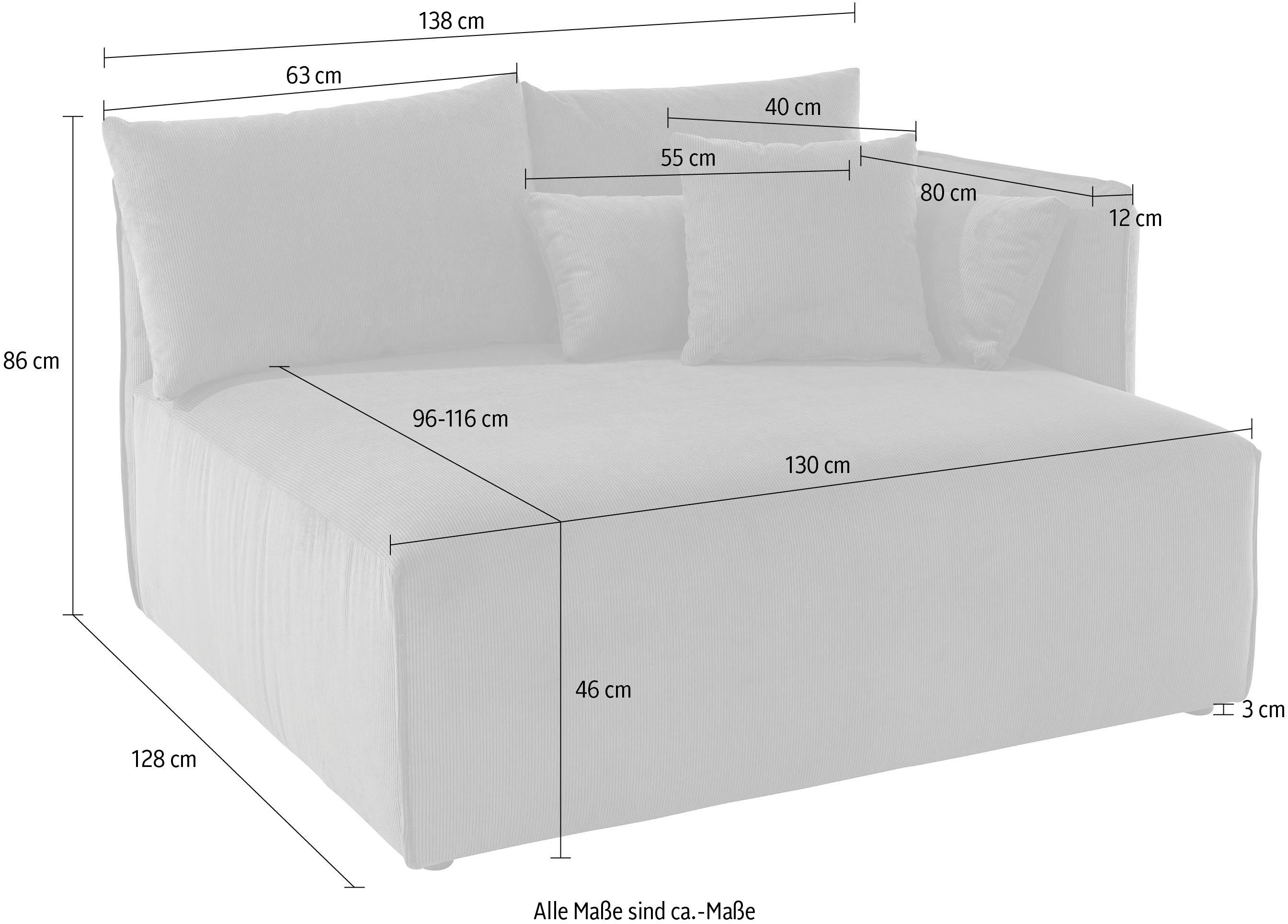 andas Ottomane Nöre korte lounge-module - zelf samenstellen, breedte 138 cm, diepte 128 cm