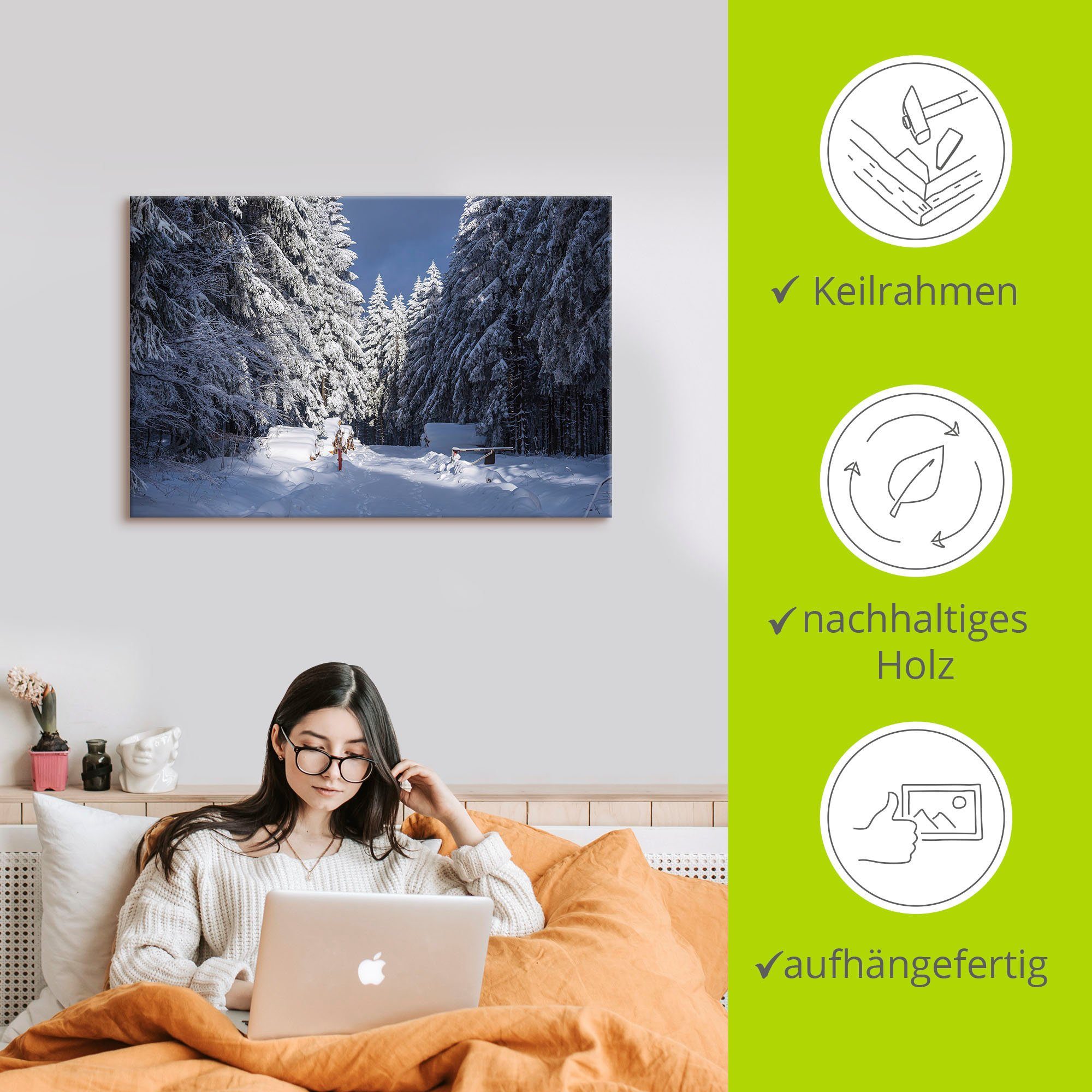 Artland Artprint op linnen Winter in het Thüringer Woud II